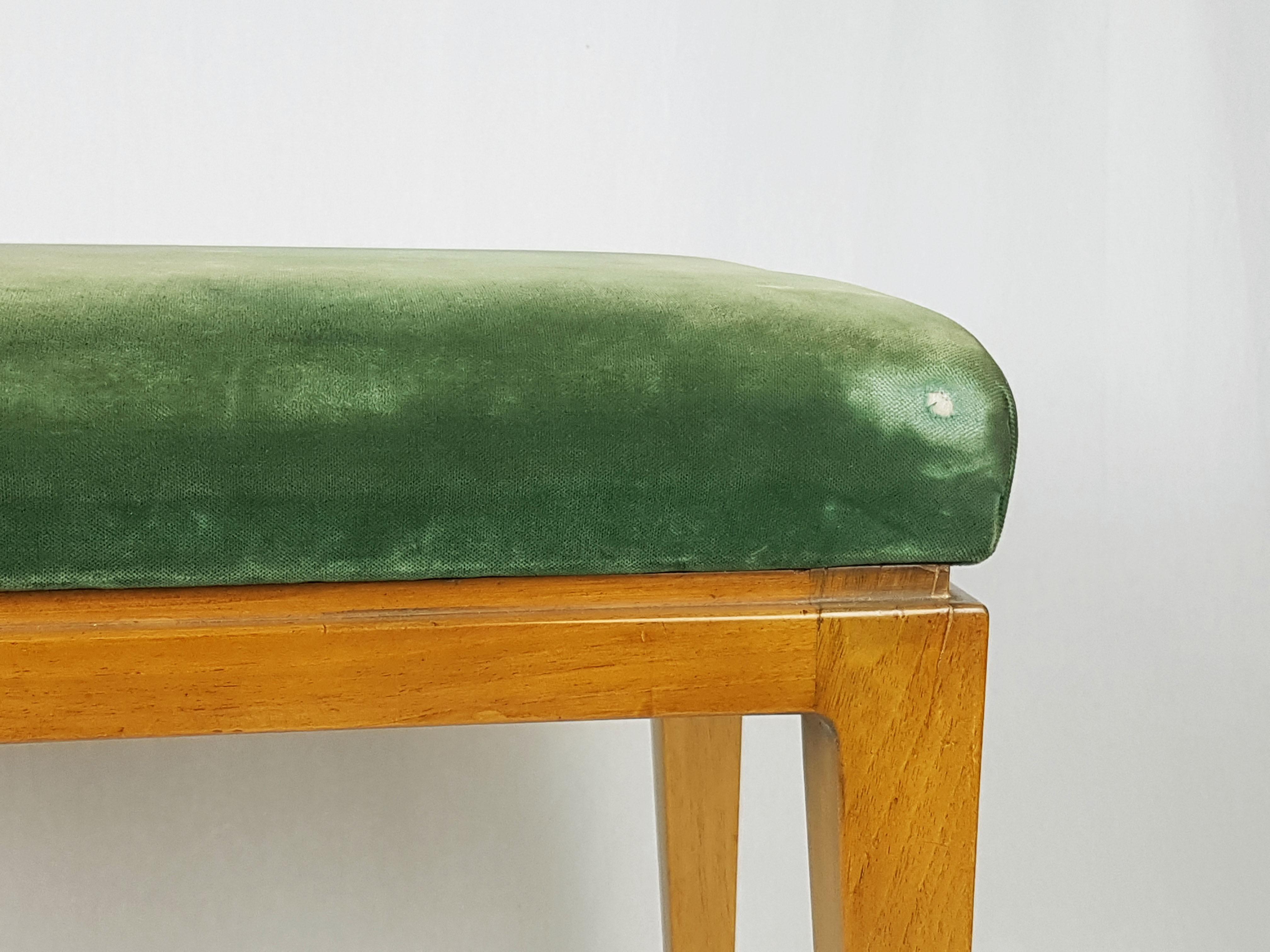 Italian green velvet & wood Mid Century Modern stools/ottomans For Sale 2