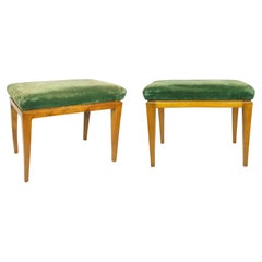 Vintage Italian green velvet & wood Mid Century Modern stools/ottomans
