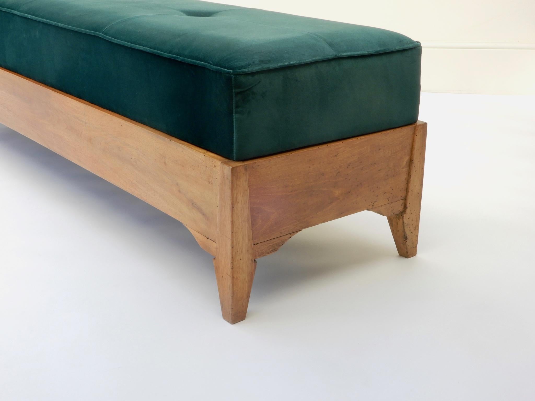 Italian Green Velvet Wooden Bench, 1950s 1