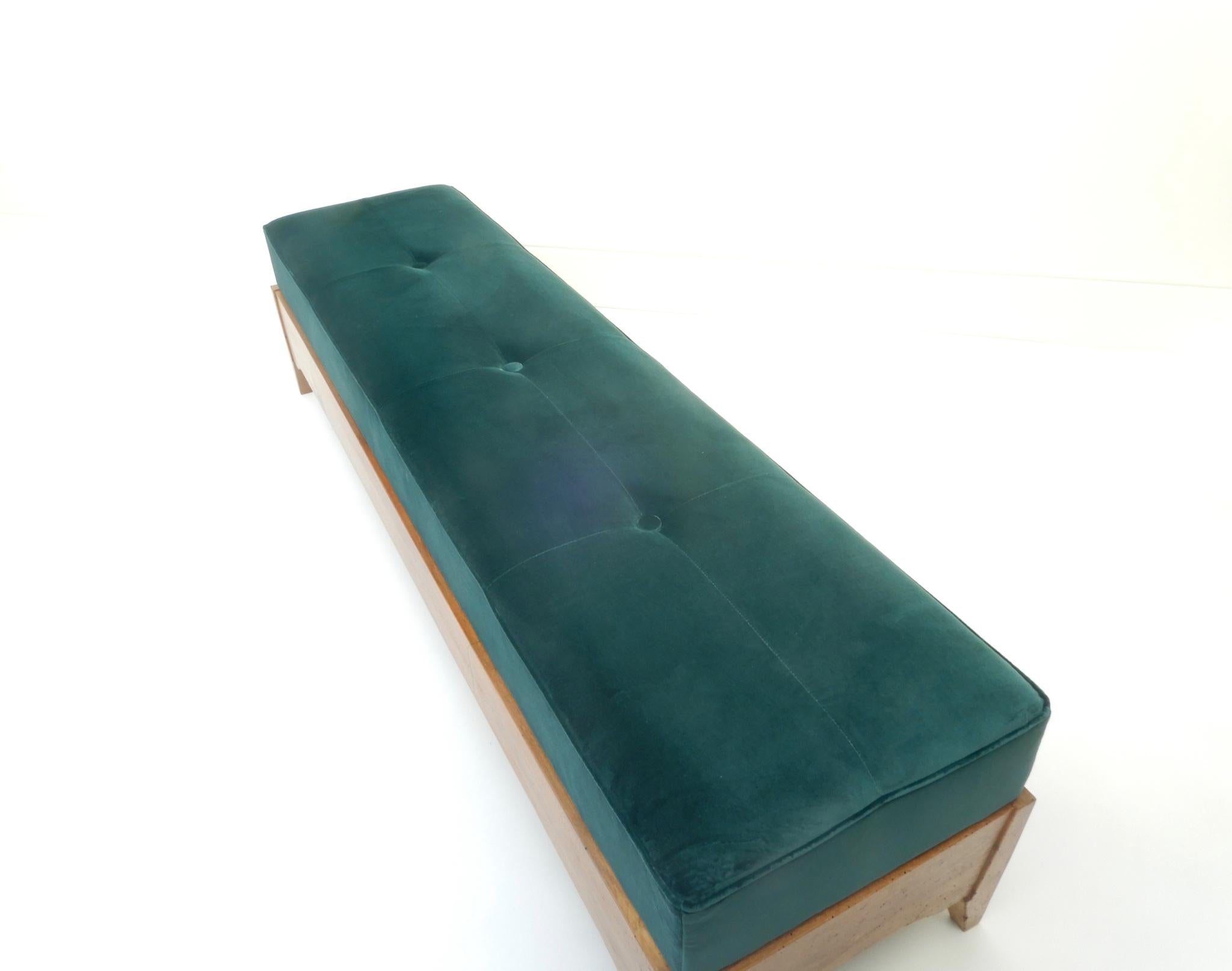Italian Green Velvet Wooden Bench, 1950s 2