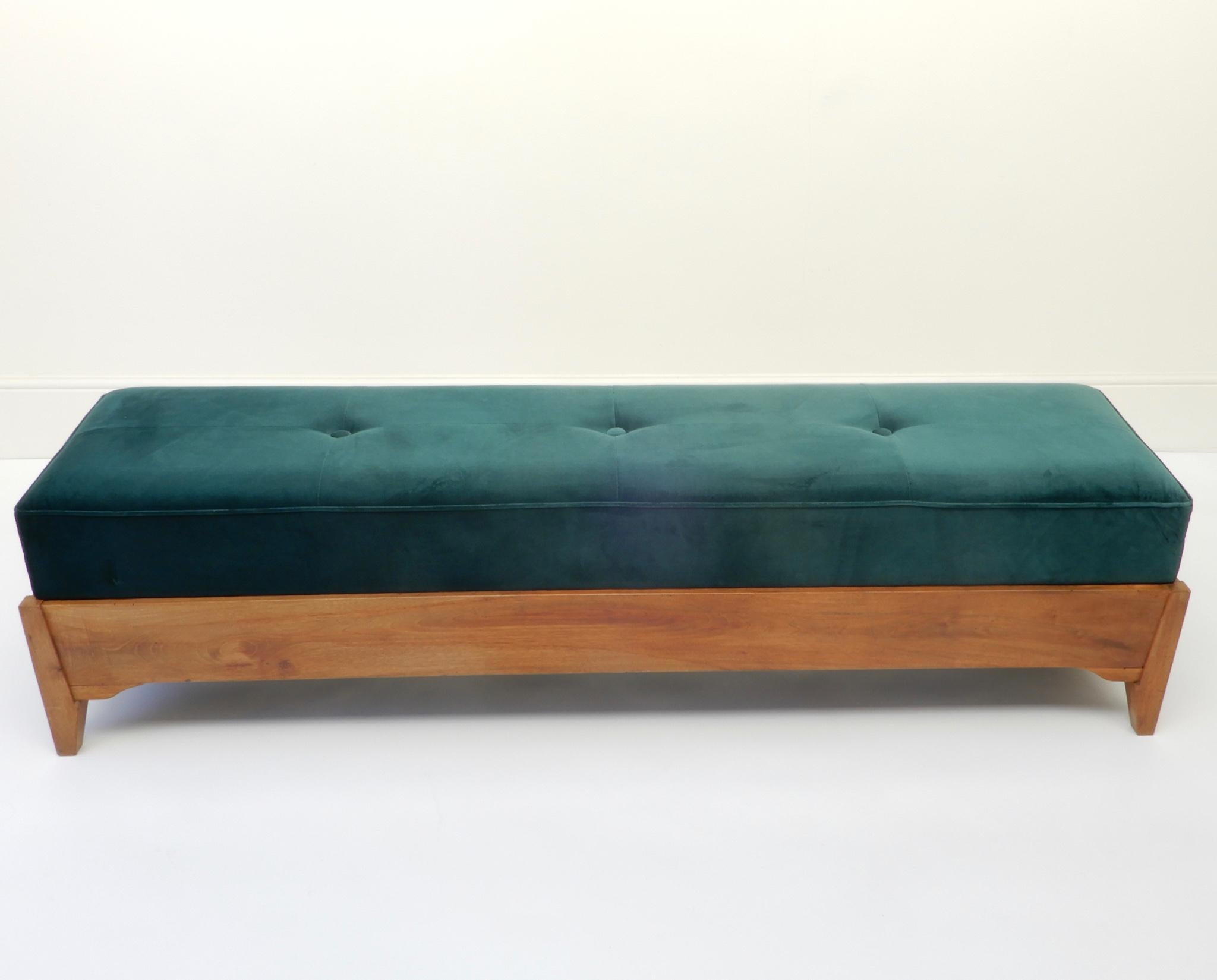Italian Green Velvet Wooden Bench, 1950s 3