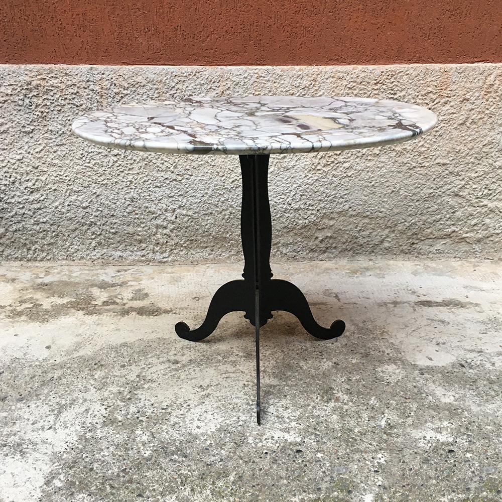 Metal Italian Grey Marble, Oval Coffee Table with Curly Legs, 1970s