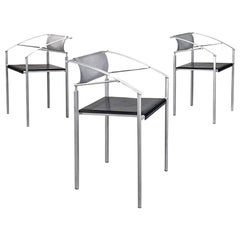 Italienische Stühle aus grauem Metall und schwarzem Leder von Fly Line by Carrè, 1990er Jahre