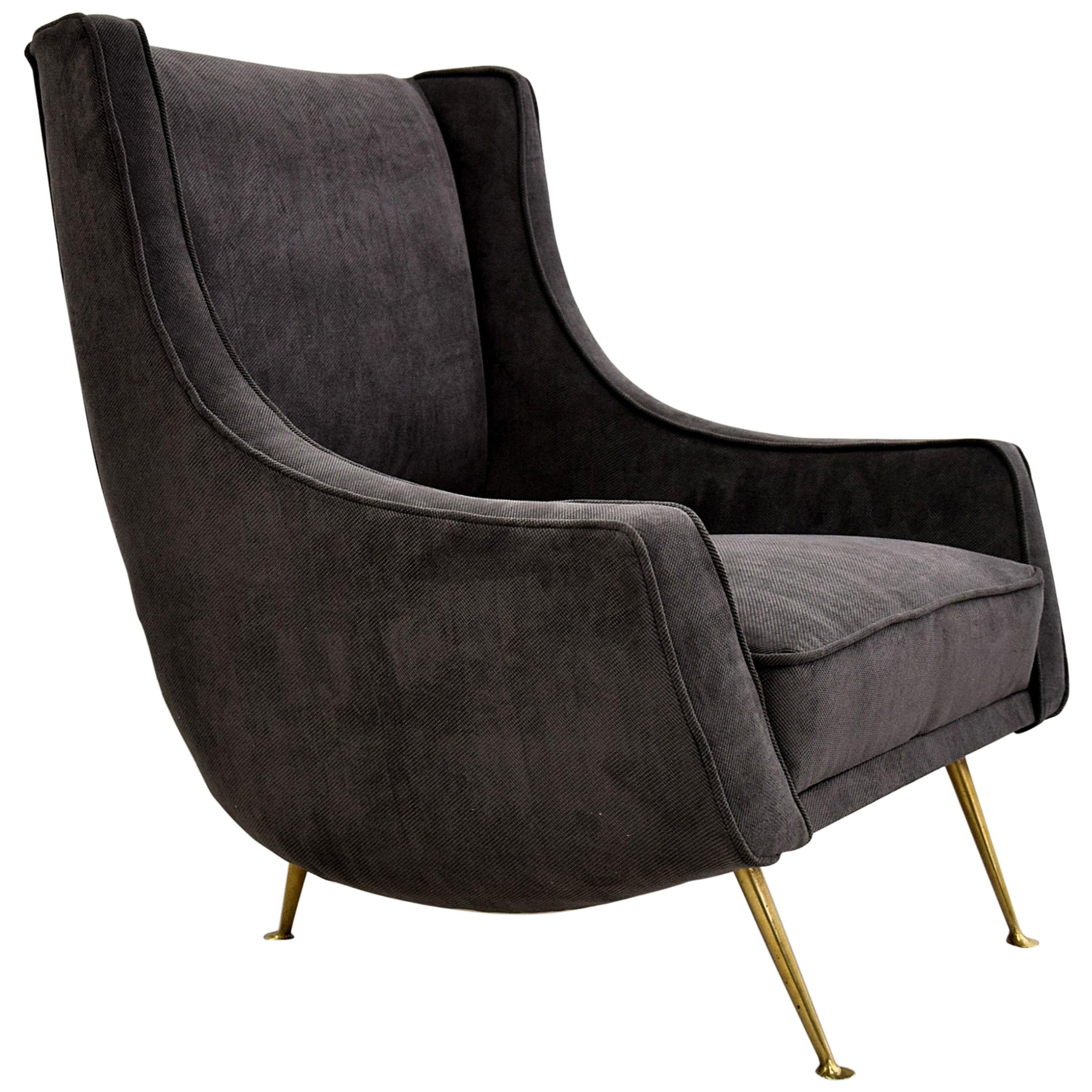 Italian Grey Mid-Century Modern Armchair For Sale