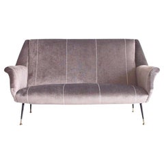 Italian Grey Velvet Sofa with Black Lacquered Brass Feet