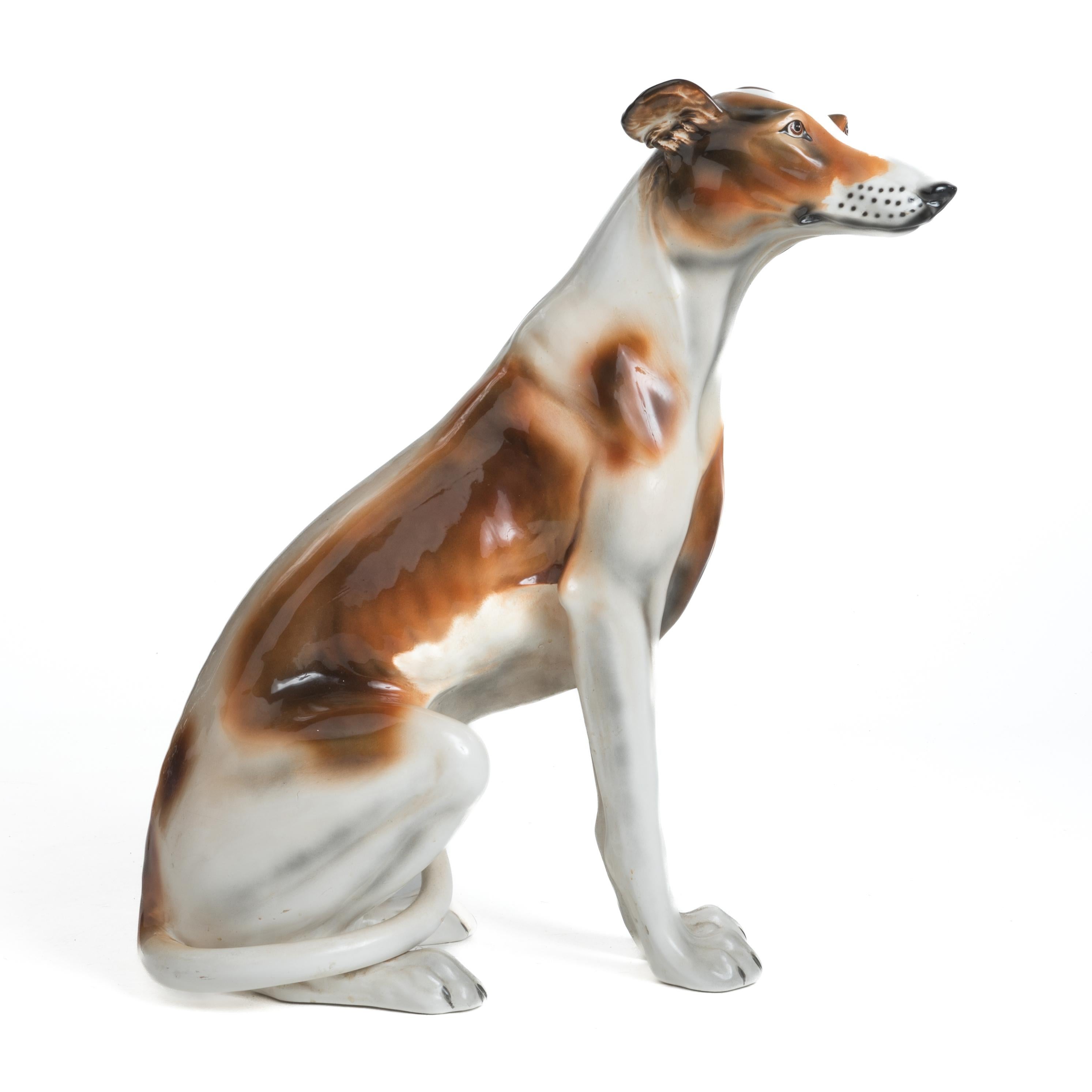 A very realistic, life size Italian Greyhound Sculpture designed and manufactured by Favaro Cecchetto in Italy. 1960s. Signed on the base.