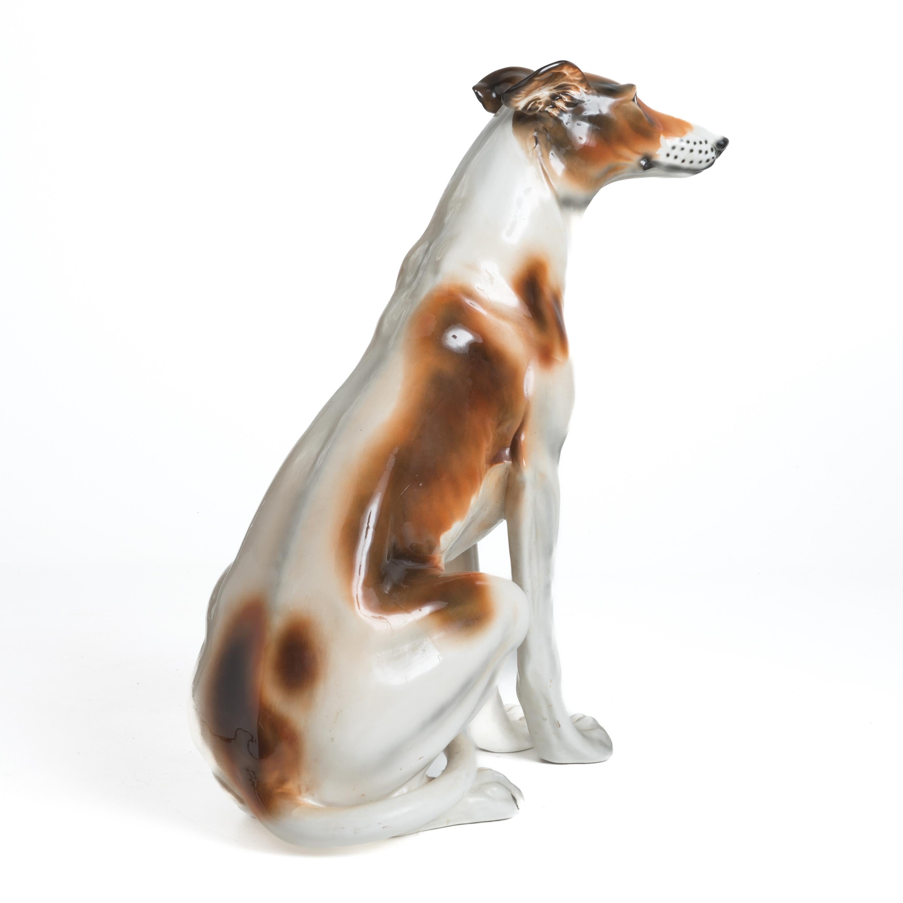 Mid-Century Modern Italian Greyhound Sculpture Ceramic Terra Cotta Life Size Favaro Cecchetto  For Sale