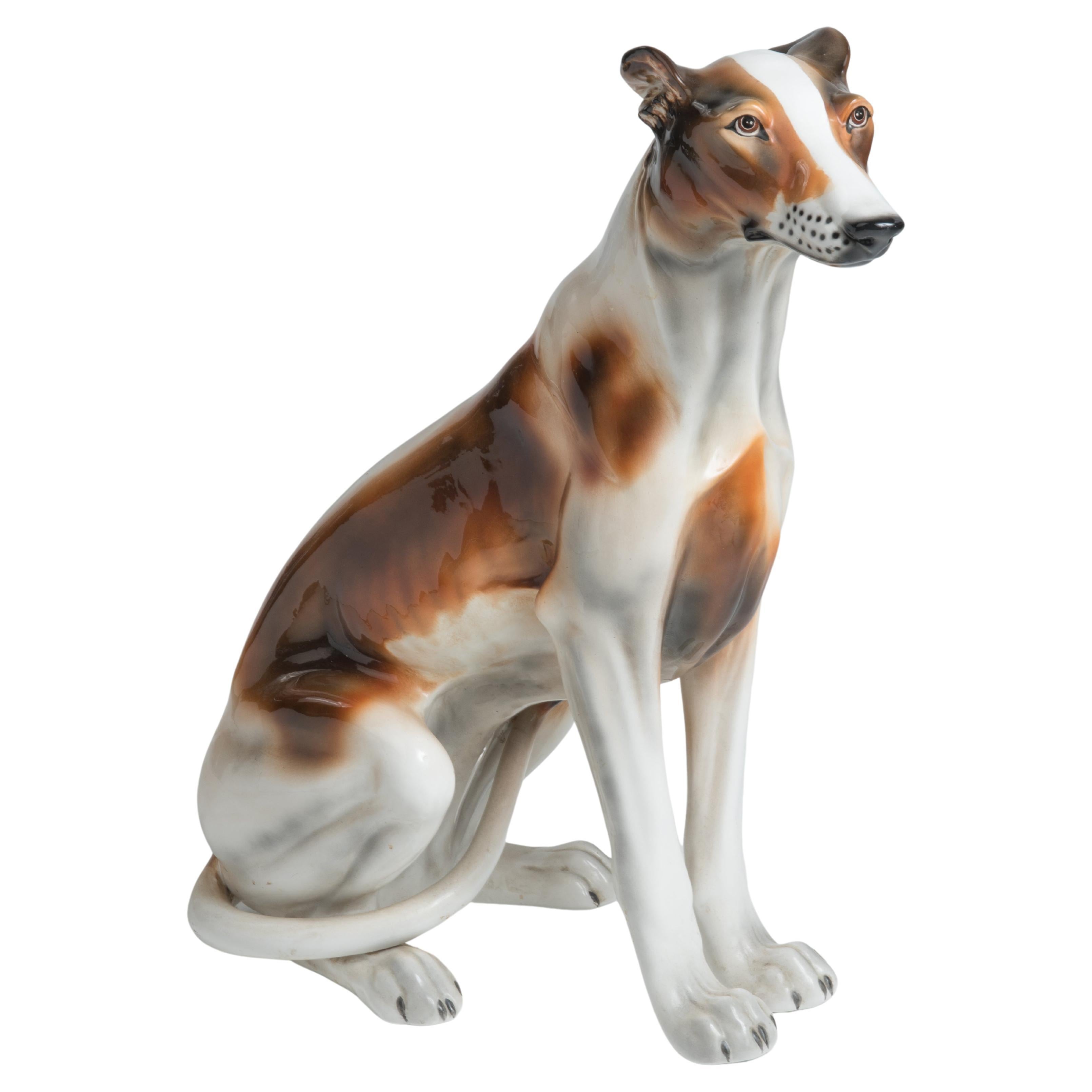 Scultura di levriero italiano in ceramica Terra Cotta a grandezza naturale Favaro Cecchetto