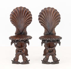 Italian Grotto Shell Carved Chairs, Pair