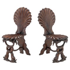 Italian Grotto Shell Carved Chairs, Pair