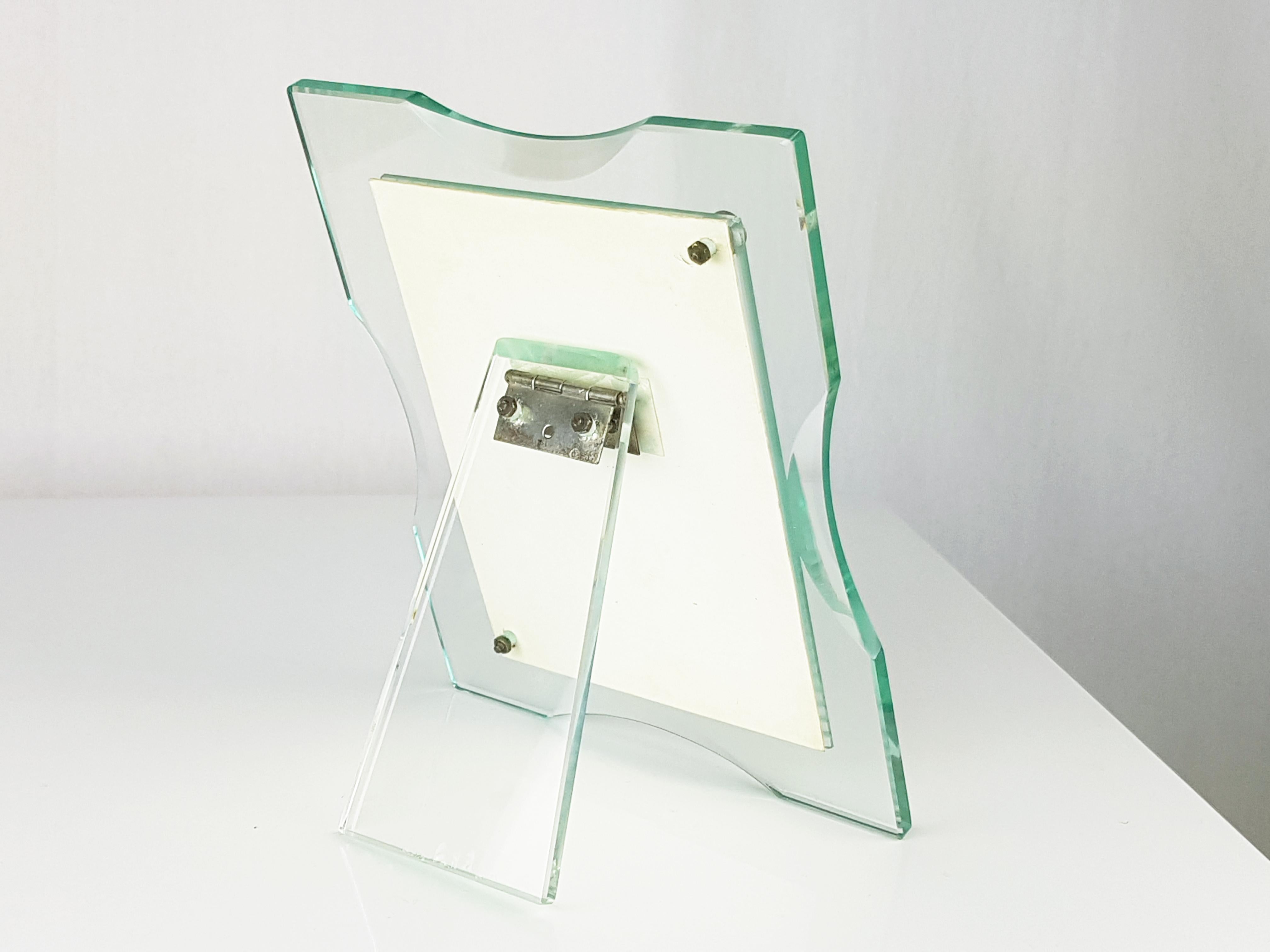 Hand-Crafted Italian Ground Glass & Metal 1950s Picture Frame in the Manner of Fontana Arte For Sale