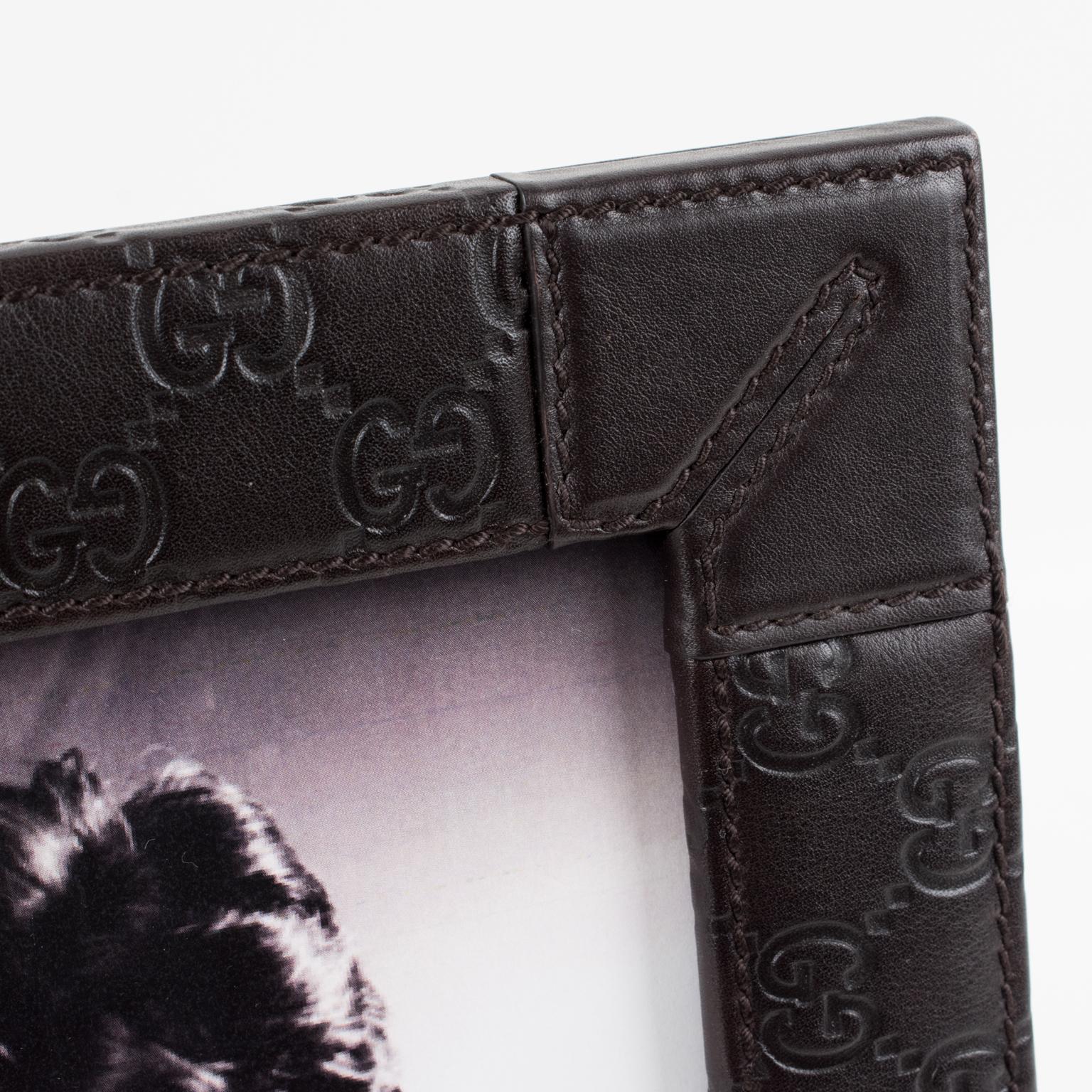 Italian Gucci Hand-Stitched Black Leather Picture Frame 2