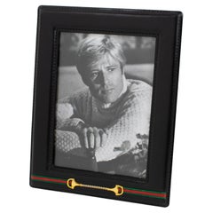 Italian Gucci Hand-Stitched Black Leather Picture Frame