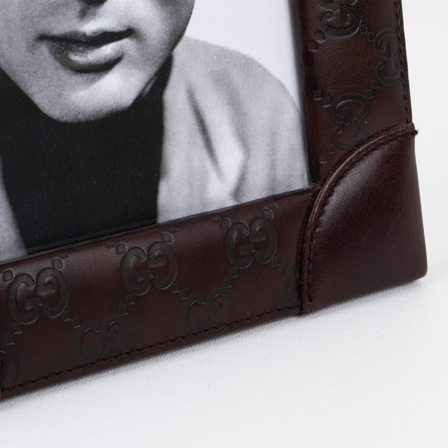 Late 20th Century Italian Gucci Hand-Stitched Brown Leather Picture Frame