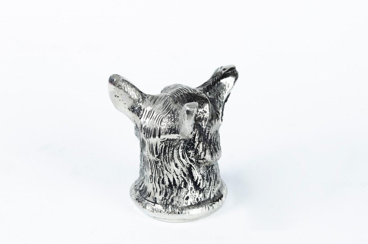 This Italian signed Gucci silver plate bottle opener is whimsical and not your ordinary barware piece.
A Fox is searching for the right bottle to open. Stands vertical. It is marked 