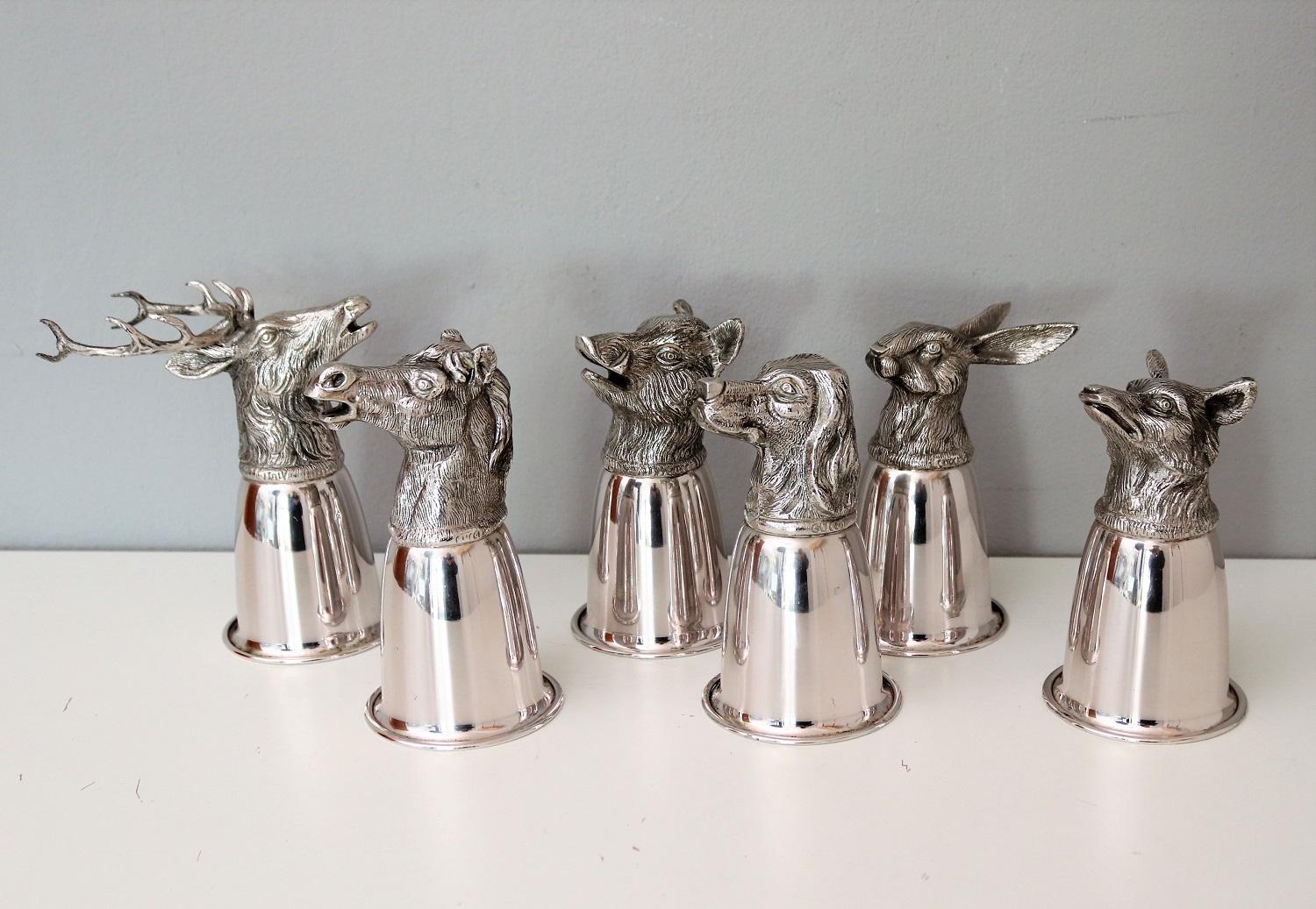 Italian Gucci Silver Plated Drinking Cups in Different Animal Shapes Signed 8