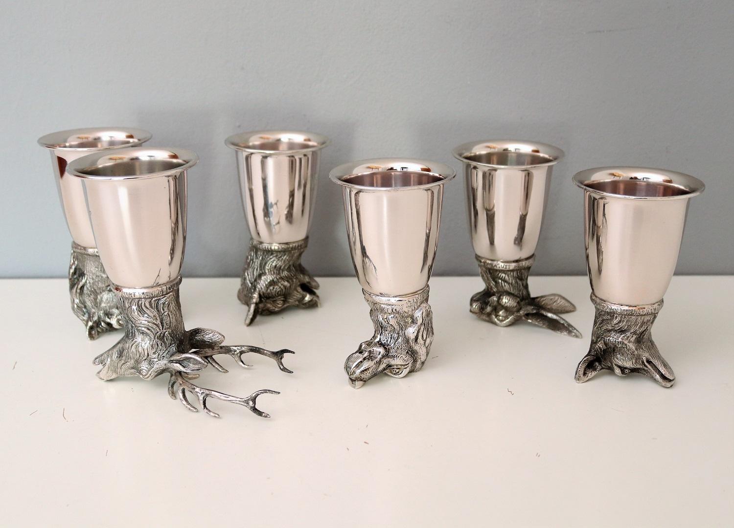 Italian Gucci Silver Plated Drinking Cups in Different Animal Shapes Signed 9