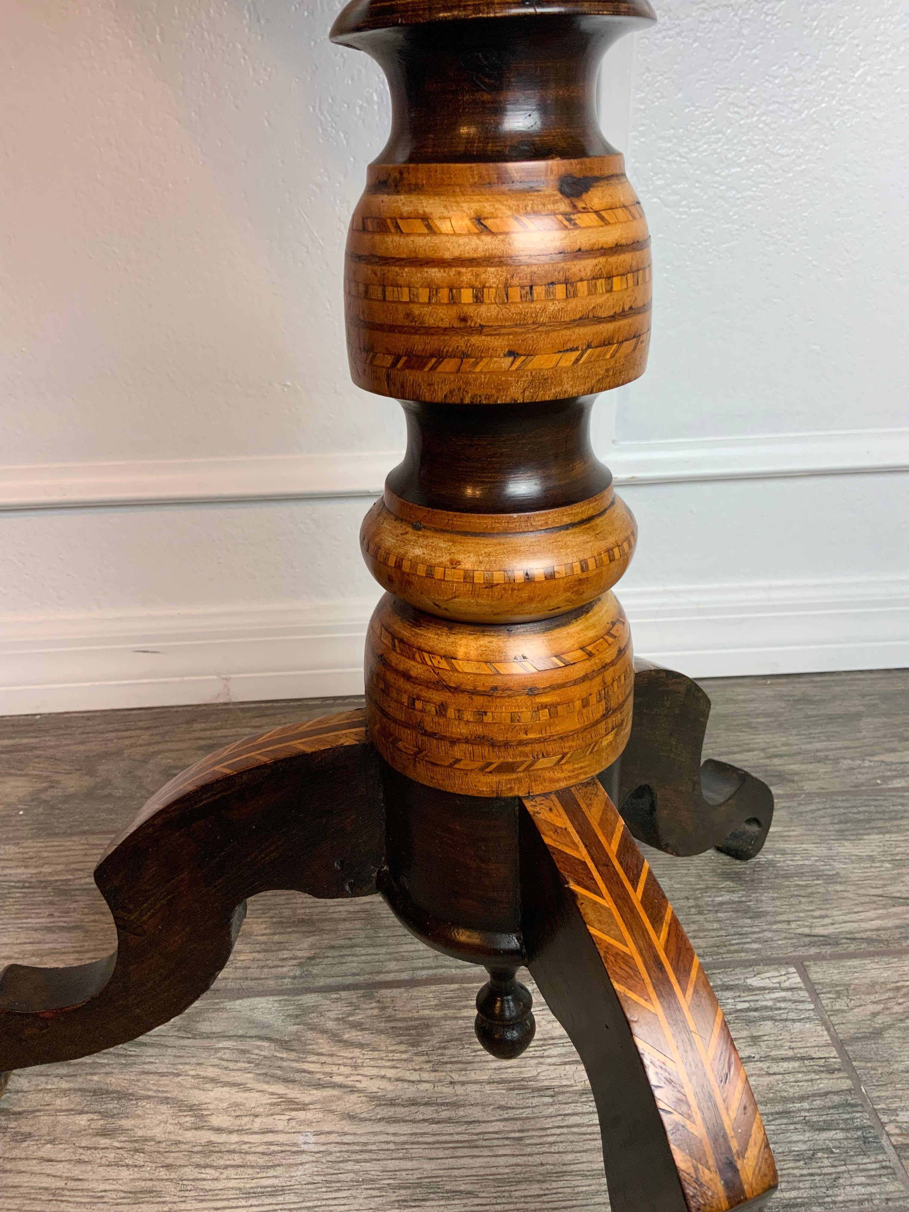 19th Century Italian Gueridon Marquetry Tripod Table For Sale