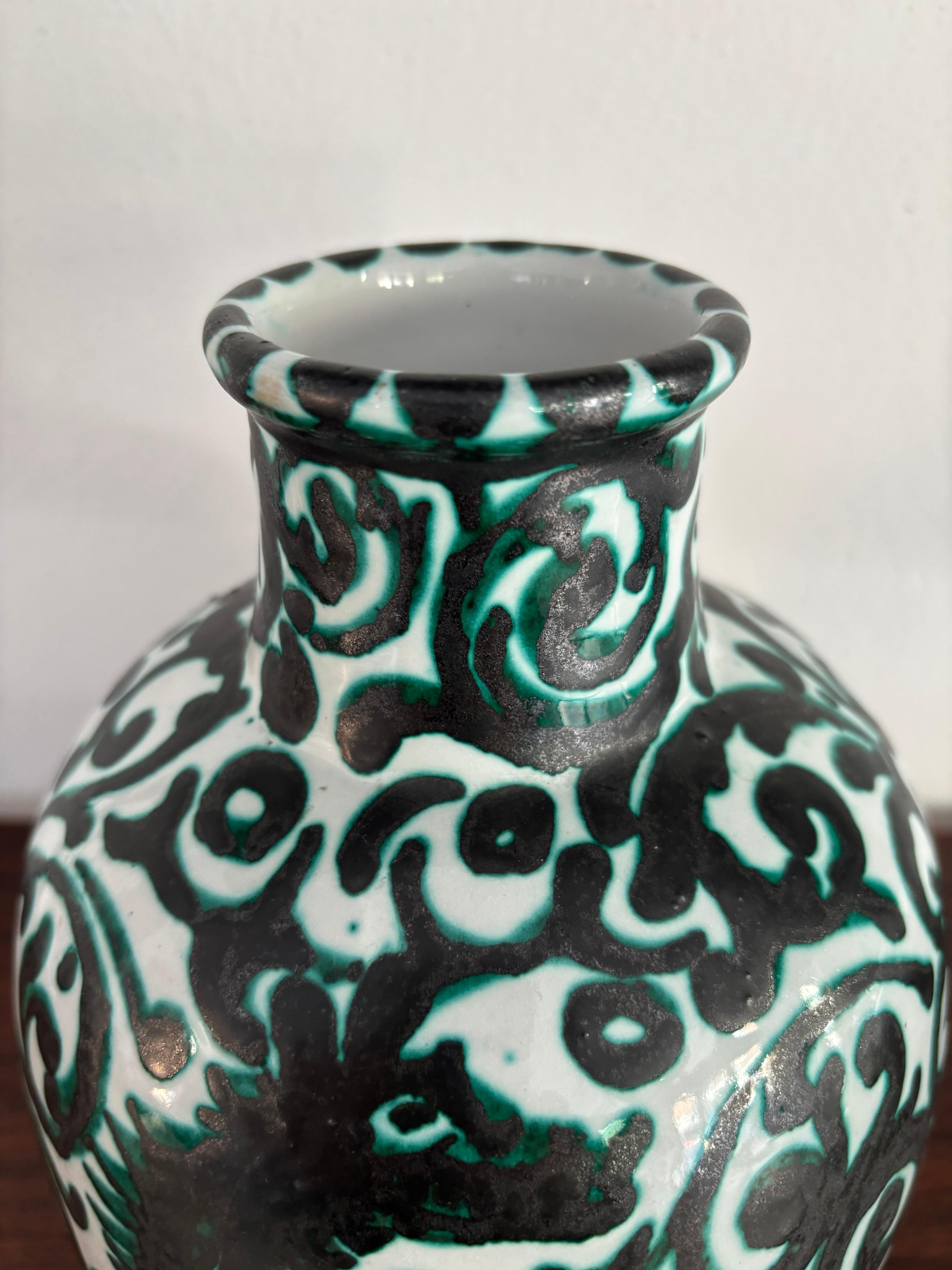 Mid-Century Modern Italian Guerrieri Murano Midcentury Ceramic Hand Made Decorated Vase 1950s For Sale