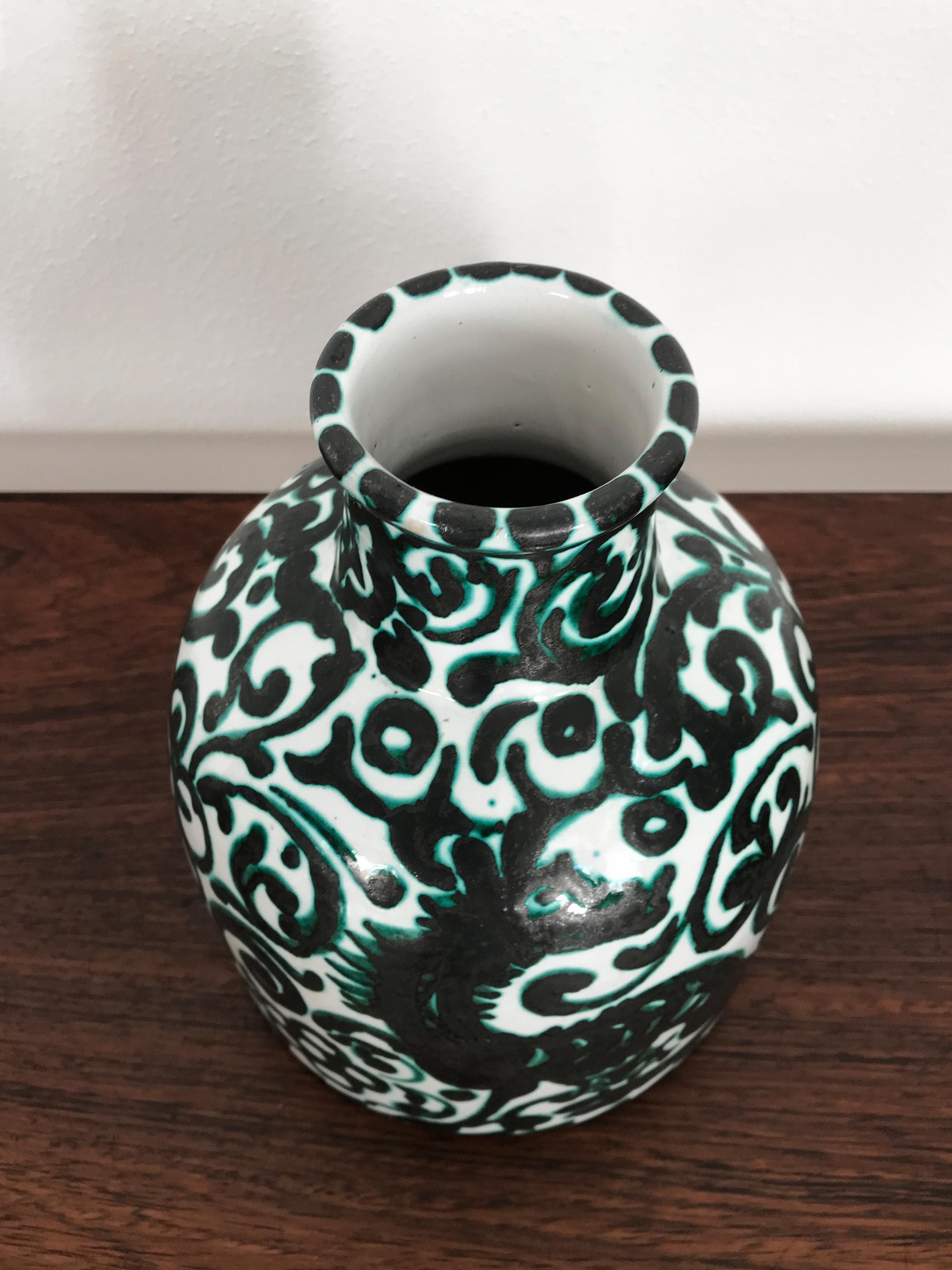 Mid-Century Modern Italian Guerrieri Murano Midcentury Ceramic Hand Made Decorated Vase 1950s For Sale