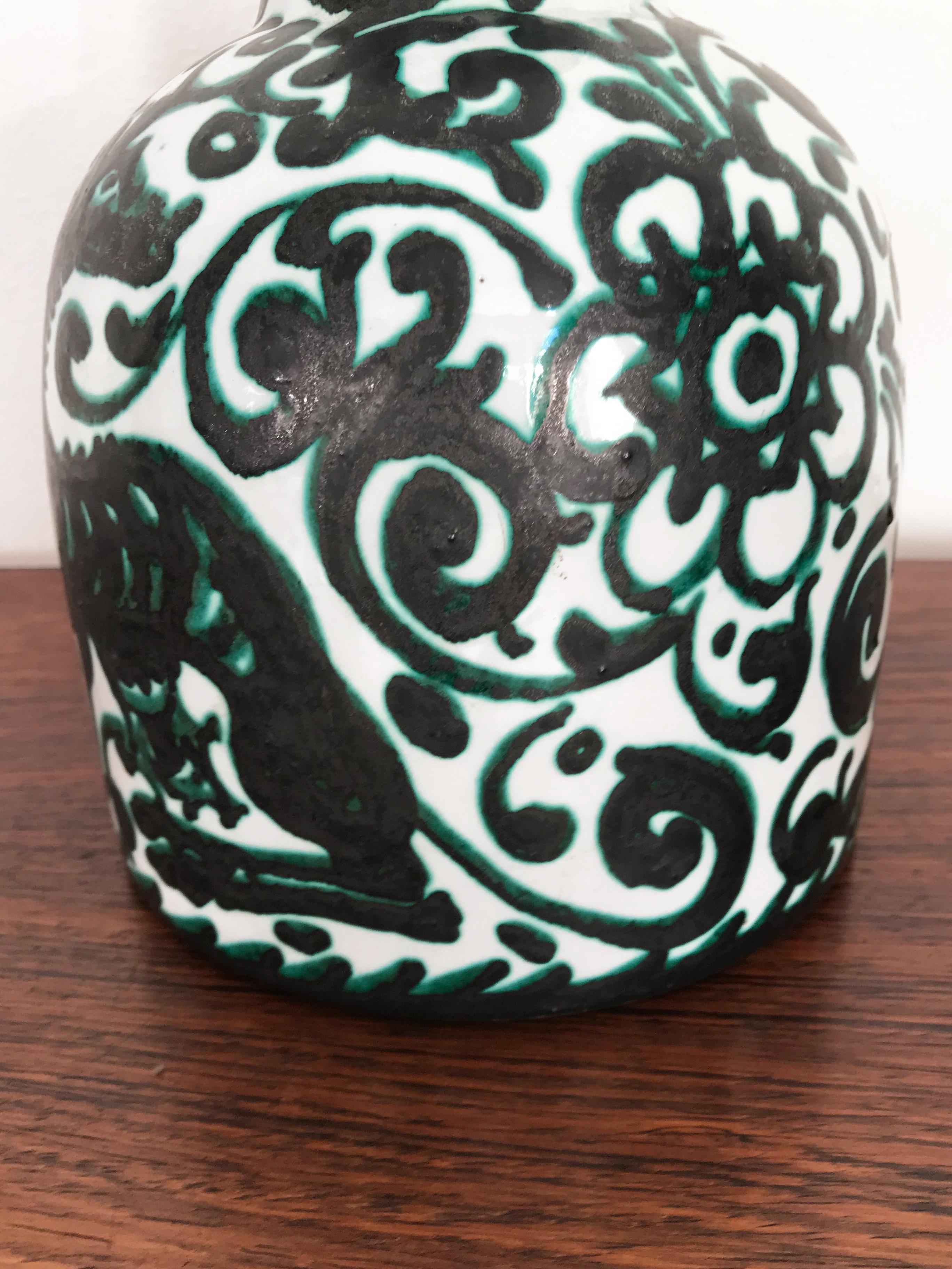 Italian Guerrieri Murano Midcentury Ceramic Hand Made Decorated Vase 1950s In Good Condition For Sale In Reggio Emilia, IT