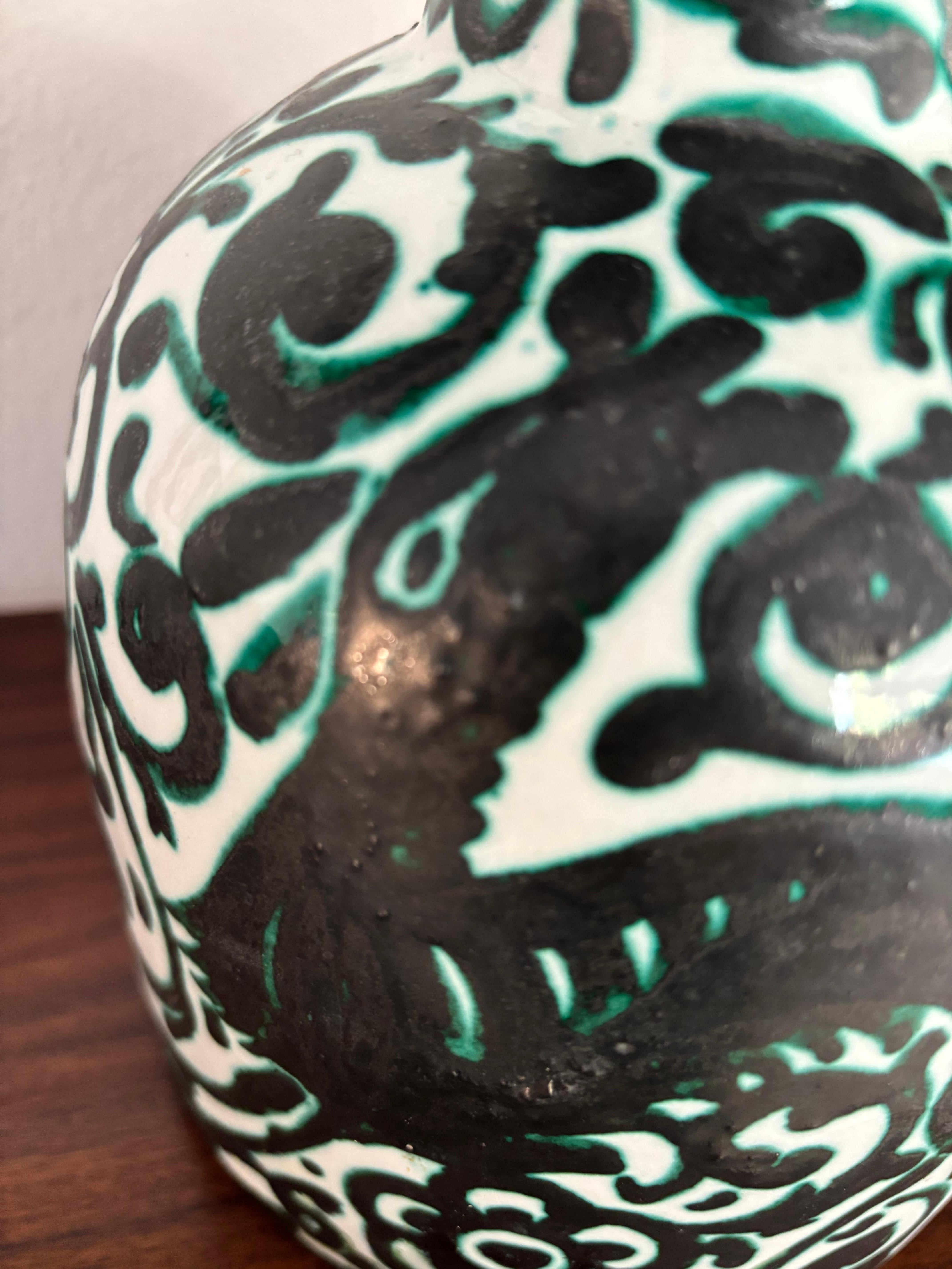 Italian Guerrieri Murano Midcentury Ceramic Hand Made Decorated Vase 1950s For Sale 2