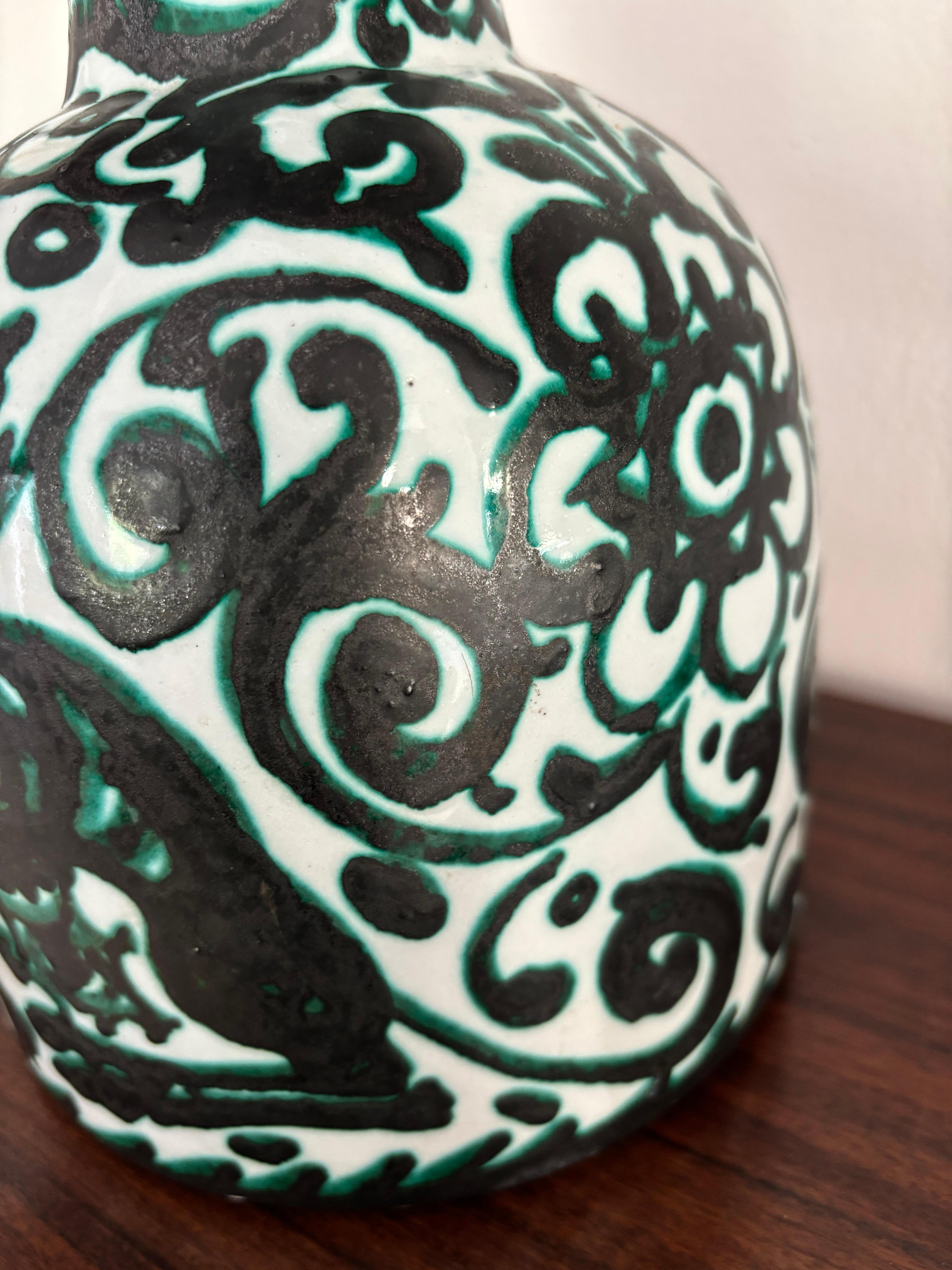 Italian Guerrieri Murano Midcentury Ceramic Hand Made Decorated Vase 1950s For Sale 3
