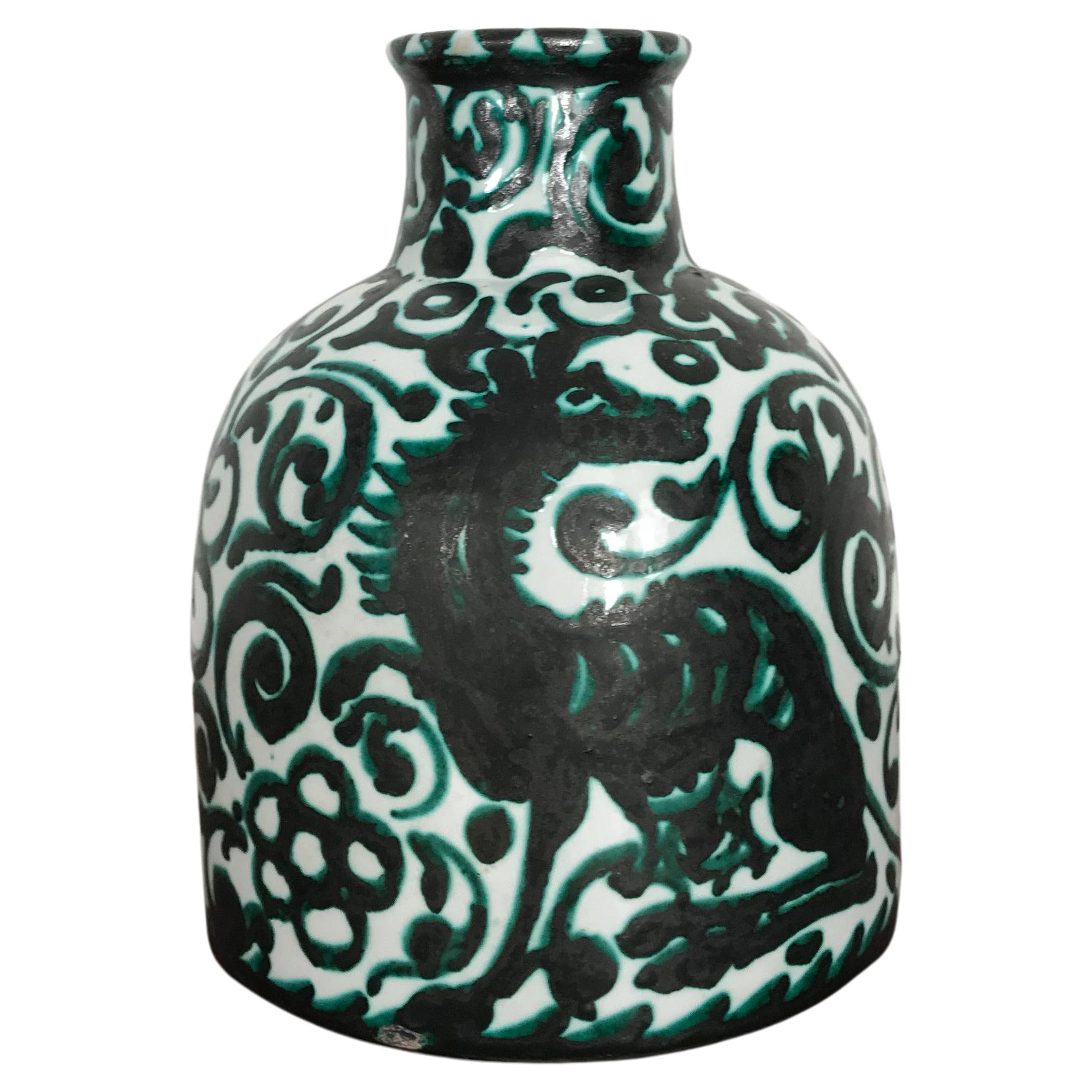 Italian Guerrieri Murano Midcentury Ceramic Hand Made Decorated Vase 1950s For Sale
