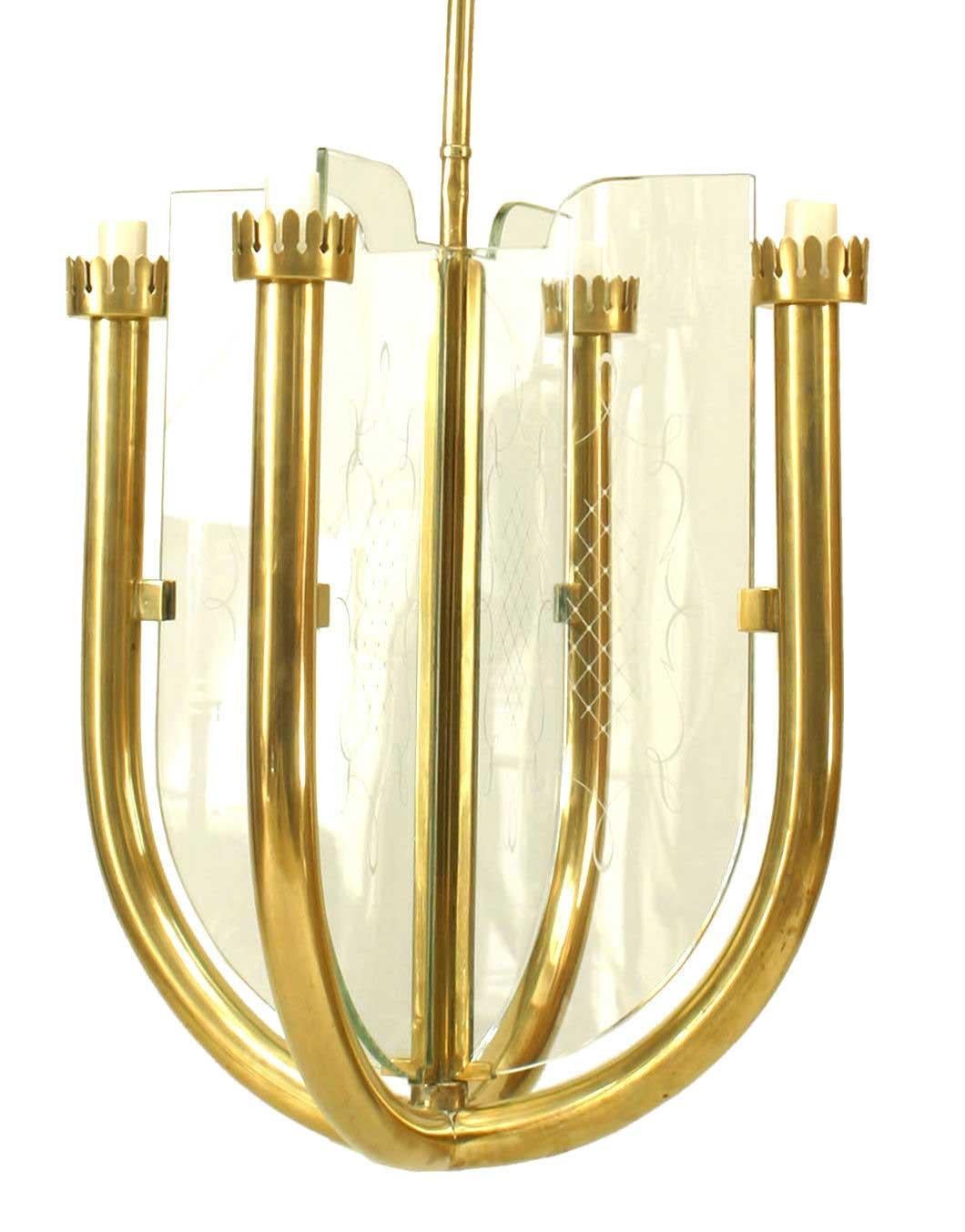 Milieu du XXe siècle Lustre italien gravé en volutes et treillis de Guglielmo Ulrich en vente