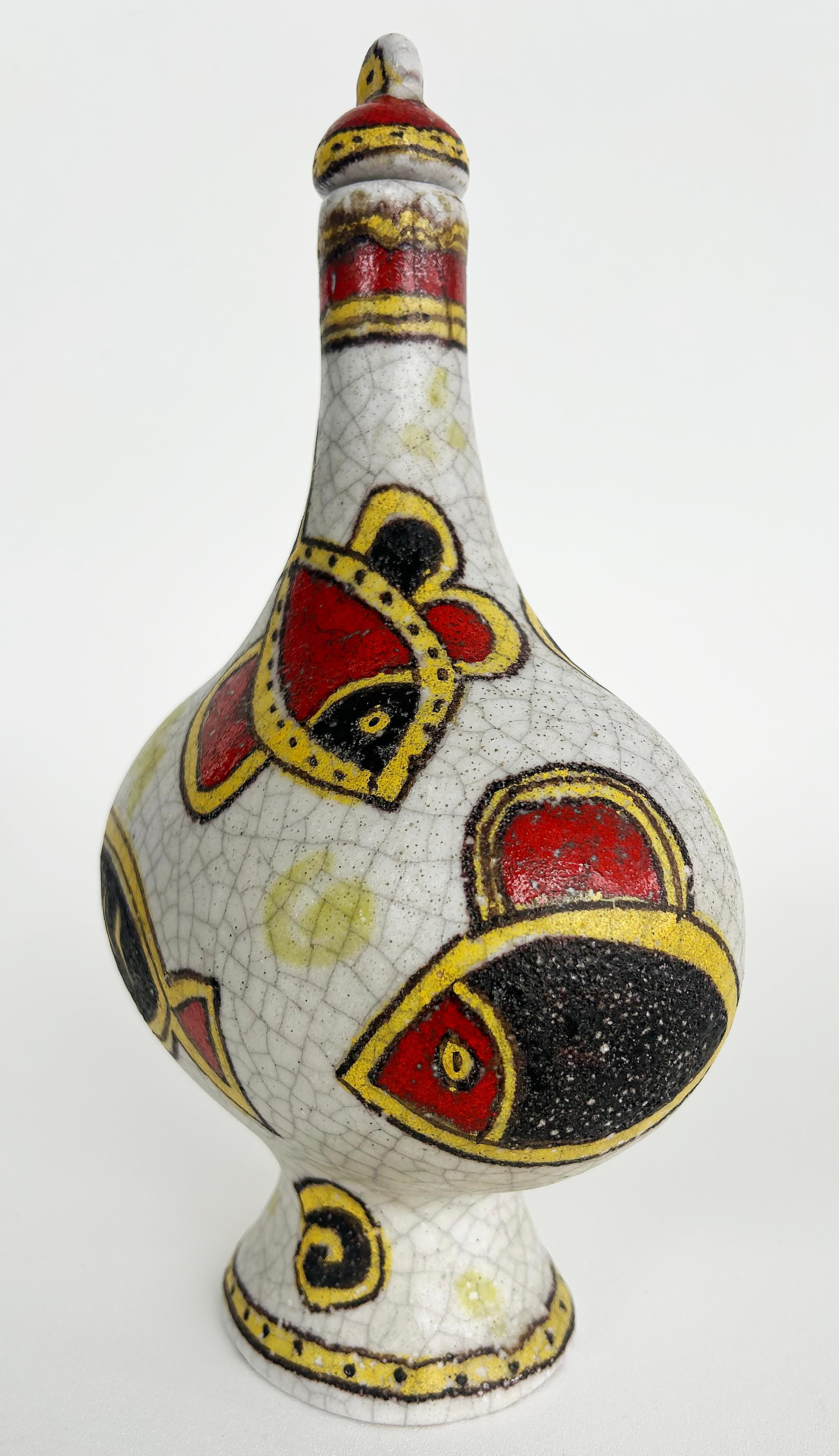 Italian Guido Gambone Glazed Ceramic Vessel with Stopper, Signed on Underside In Good Condition For Sale In Miami, FL