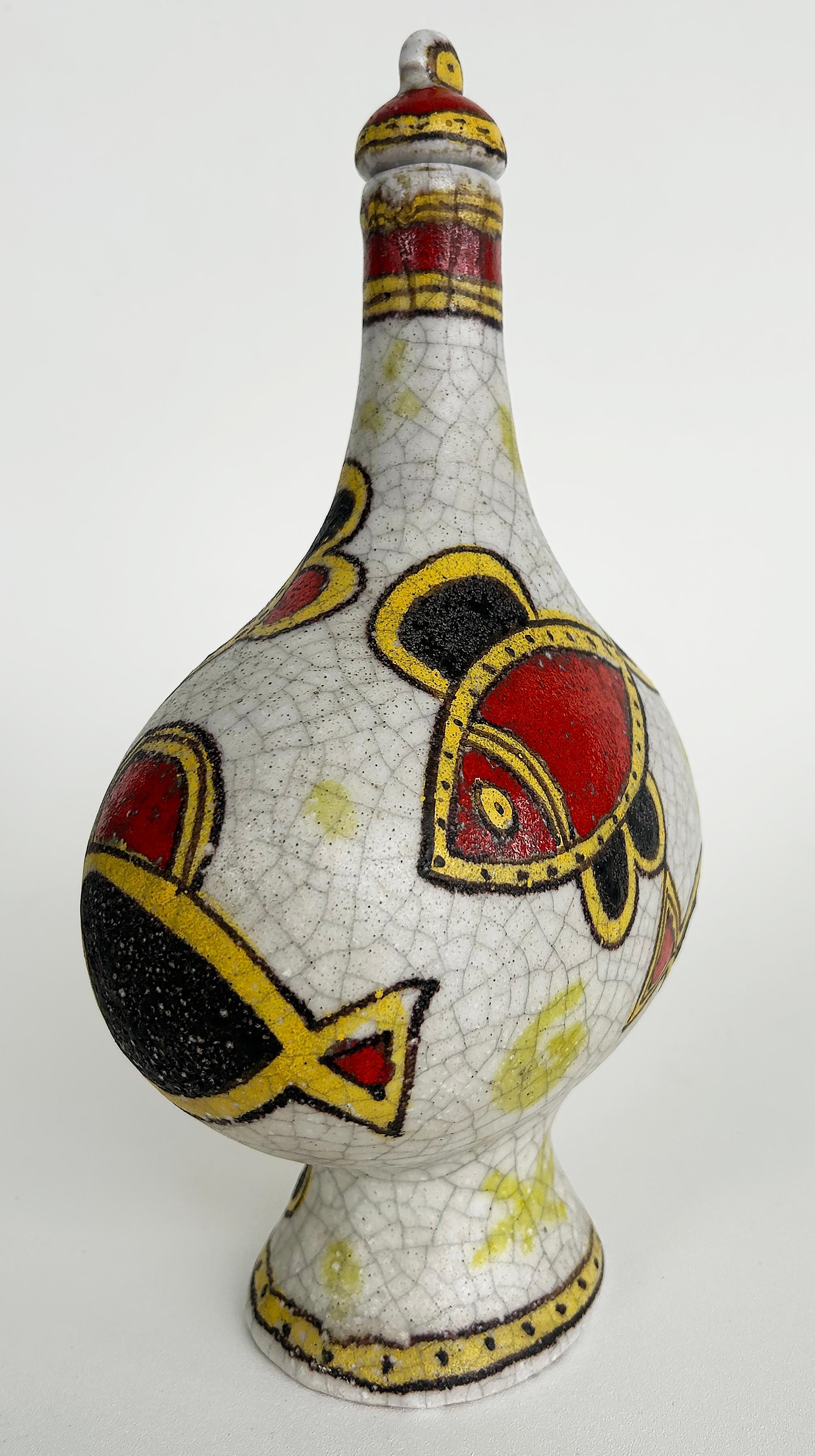 20th Century Italian Guido Gambone Glazed Ceramic Vessel with Stopper, Signed on Underside For Sale