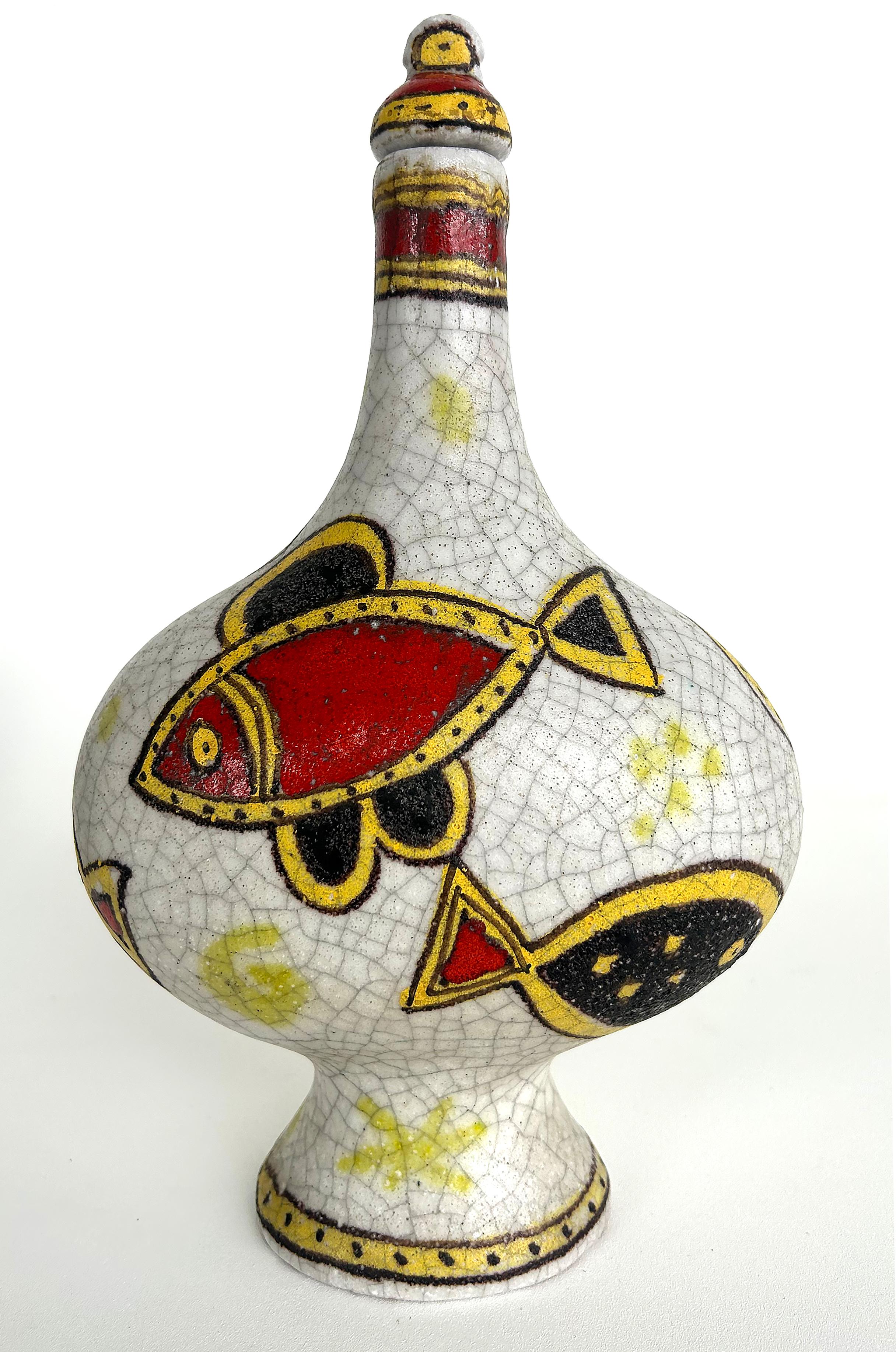 Italian Guido Gambone Glazed Ceramic Vessel with Stopper, Signed on Underside For Sale 4