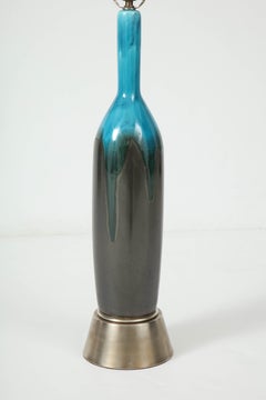 Italian Gunmetal, Turquoise Ceramic Lamps