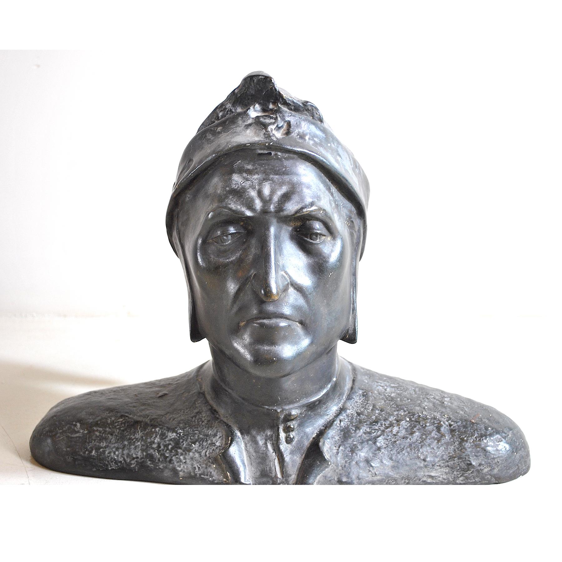 Academic half bust depicting Dante Alighieri, 1950s production in enameled plaster.