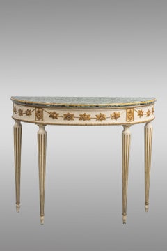 Italian half-moon console table and  mirror. Nineteen Century