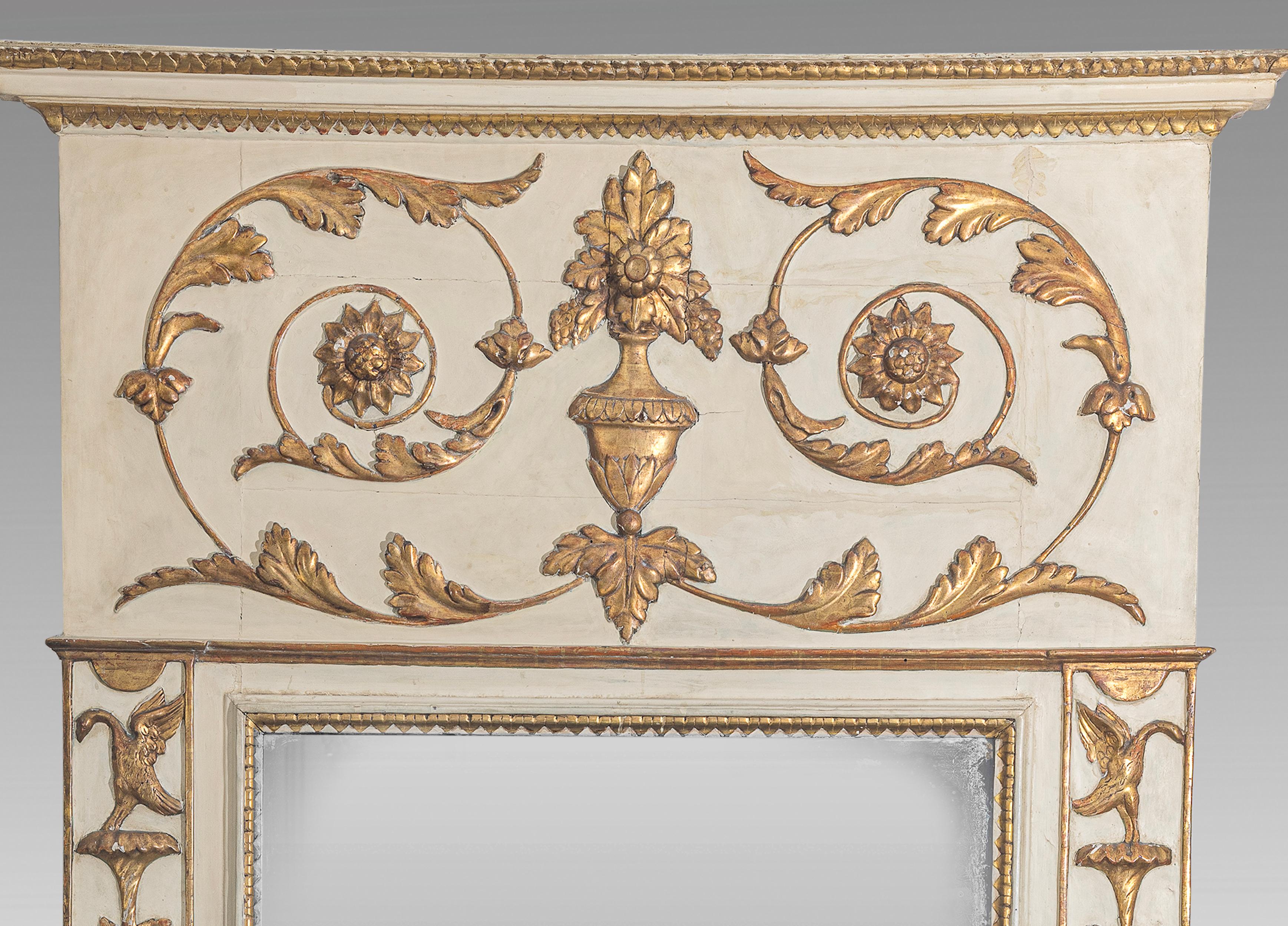 19th Century Italian half-moon console table and  mirror. Nineteen Century For Sale