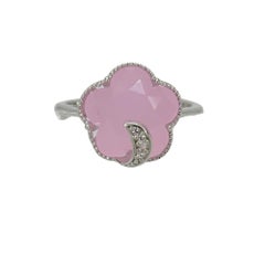 Italian Half Moon Ring, Rose Quartz and Cubic Zirconia, 925 Sterling Silver