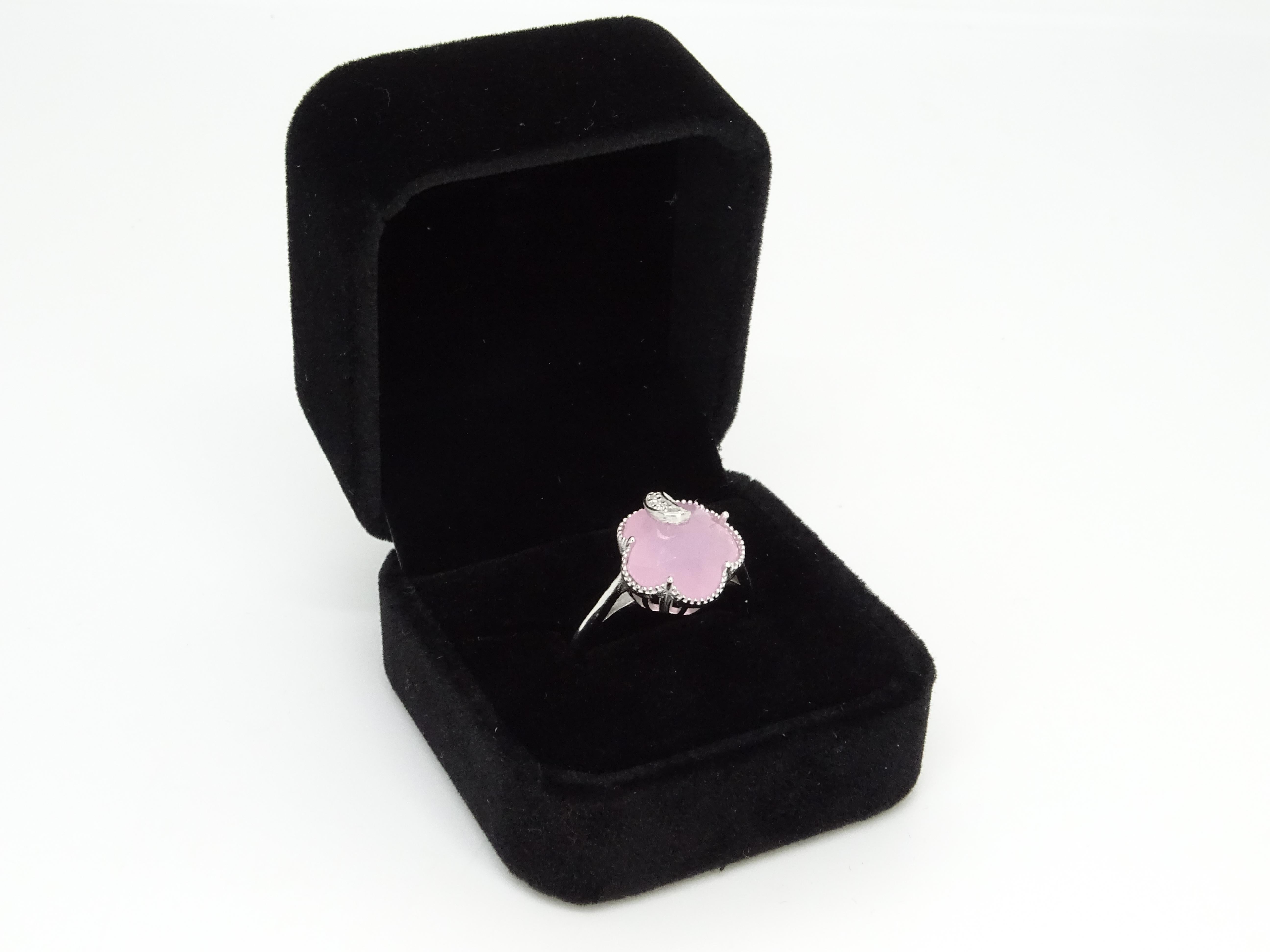 Italian Half Moon Ring, Rose Quartz and Cubic Zirconia, 925 Sterling Silver For Sale 14