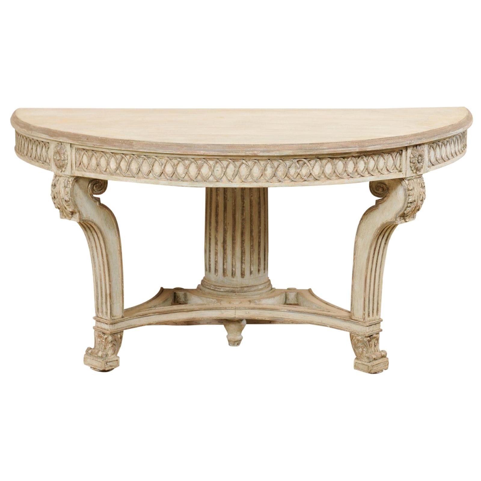 Italian Half-Round Nicely Carved Console Table from the Mid-20th Century