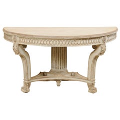 Ornately Carved Italian Demi-Lune Console Table from the Mid-20th Century