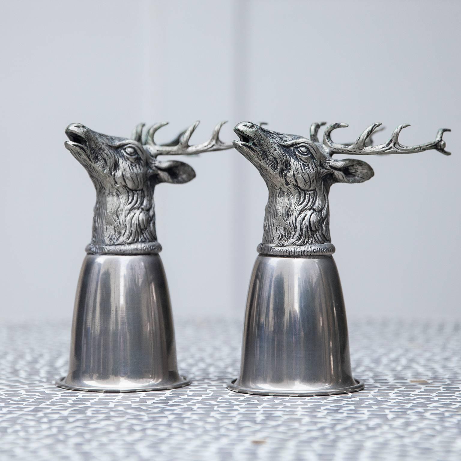 Hollywood Regency Italian Hallmarked Gucci Silver Plated Stirrup Cups Marked, 1970s