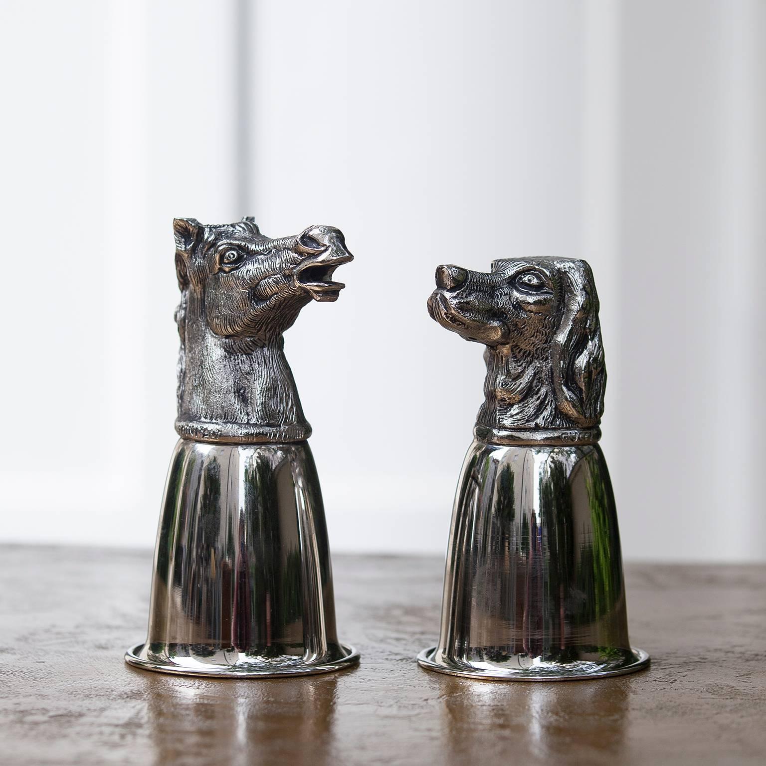 Silvered Italian Hallmarked Gucci Silver Plated Stirrup Cups Marked, 1970s