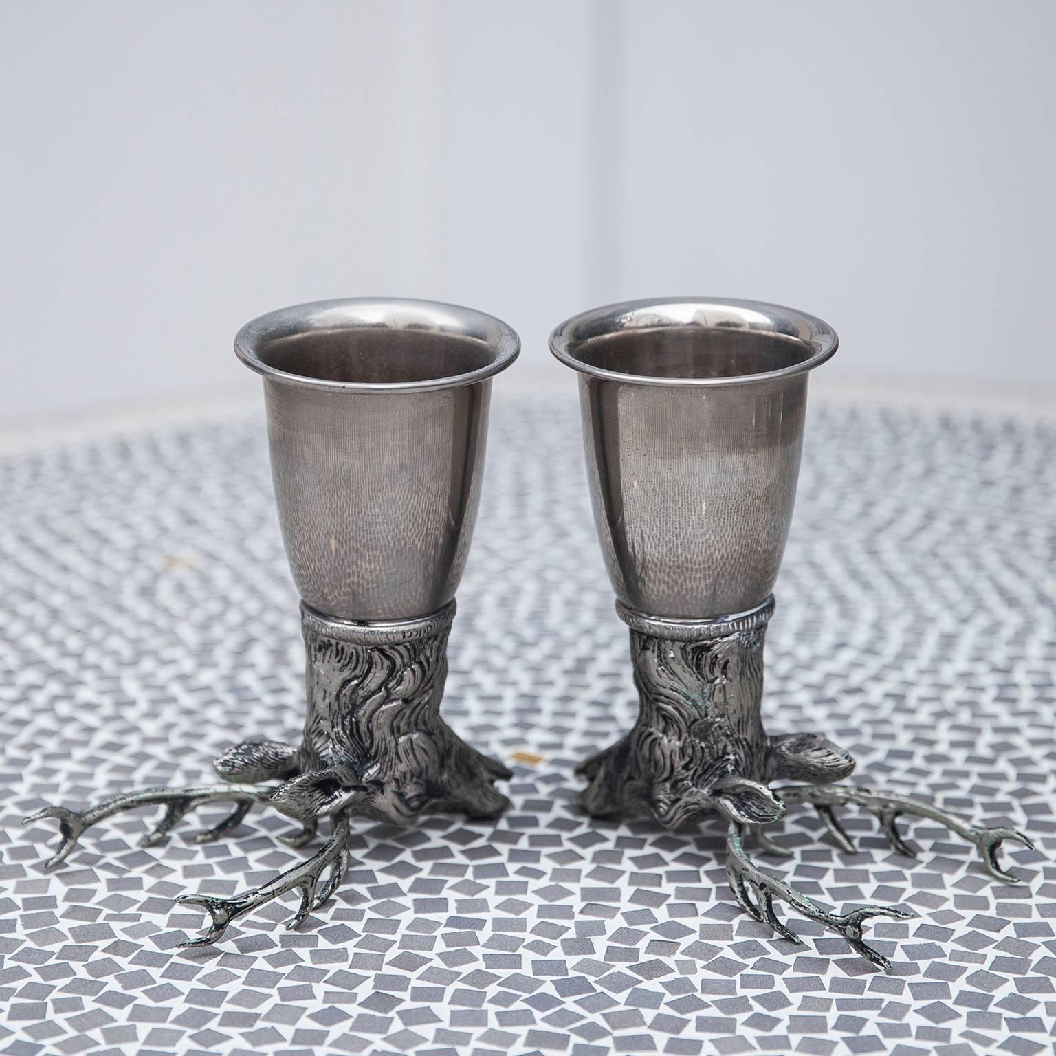 Italian Hallmarked Gucci Silver Plated Stirrup Cups Marked, 1970s In Excellent Condition In Munich, DE