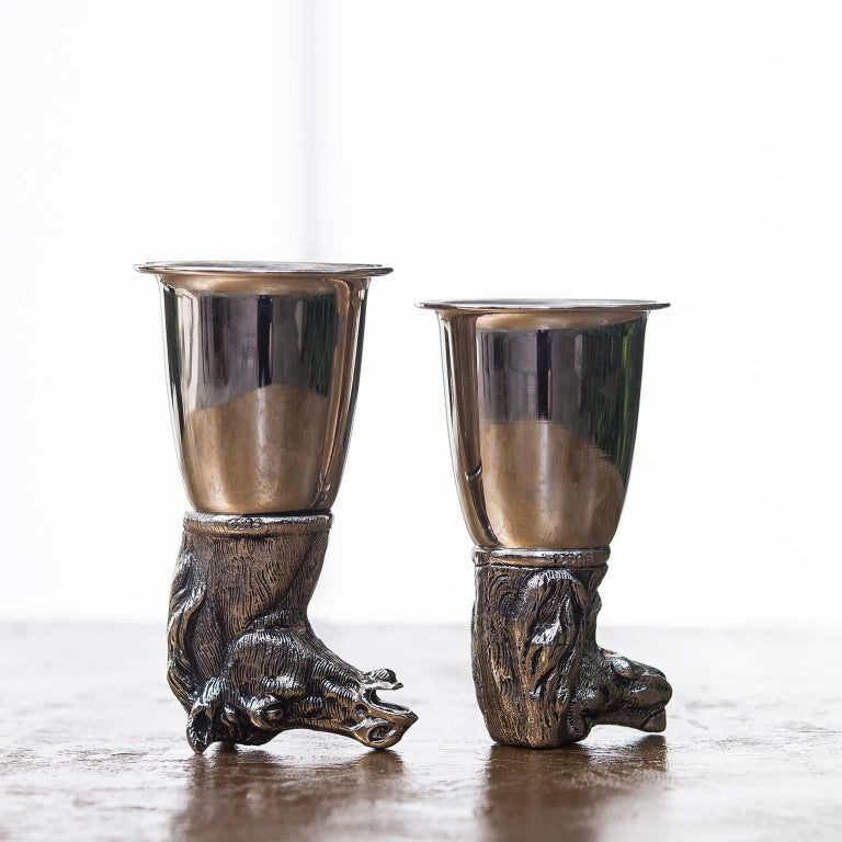 Italian Hallmarked Gucci Silver Plated Stirrup Cups Marked, 1970s at