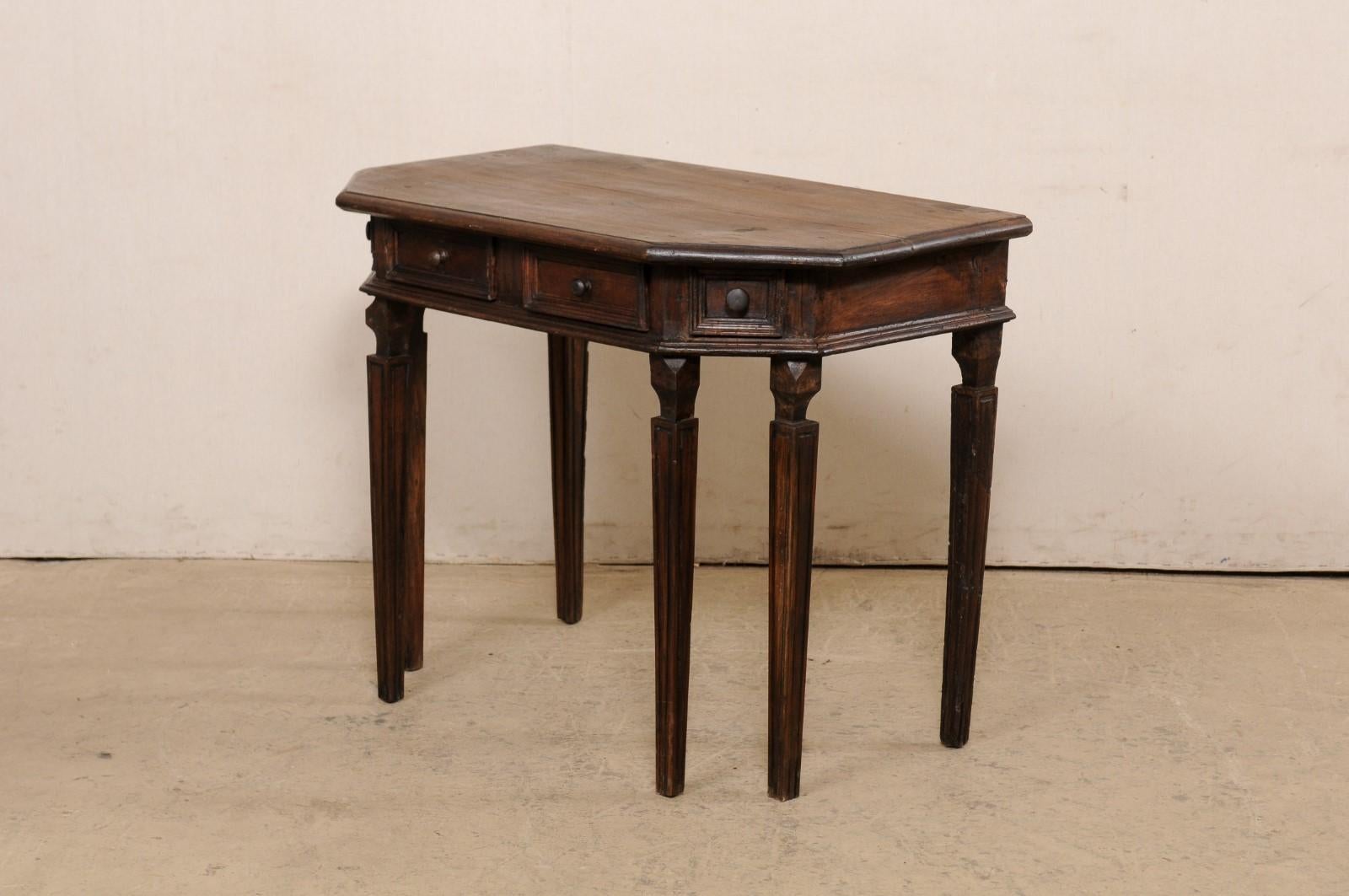 Italian Halved-Octagon Carved Walnut Demi-Console w/Drawers, 18th Century For Sale 7