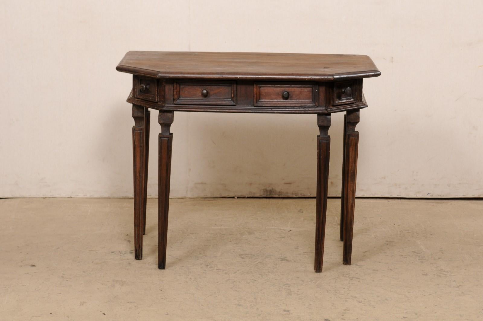 Italian Halved-Octagon Carved Walnut Demi-Console w/Drawers, 18th Century For Sale 8