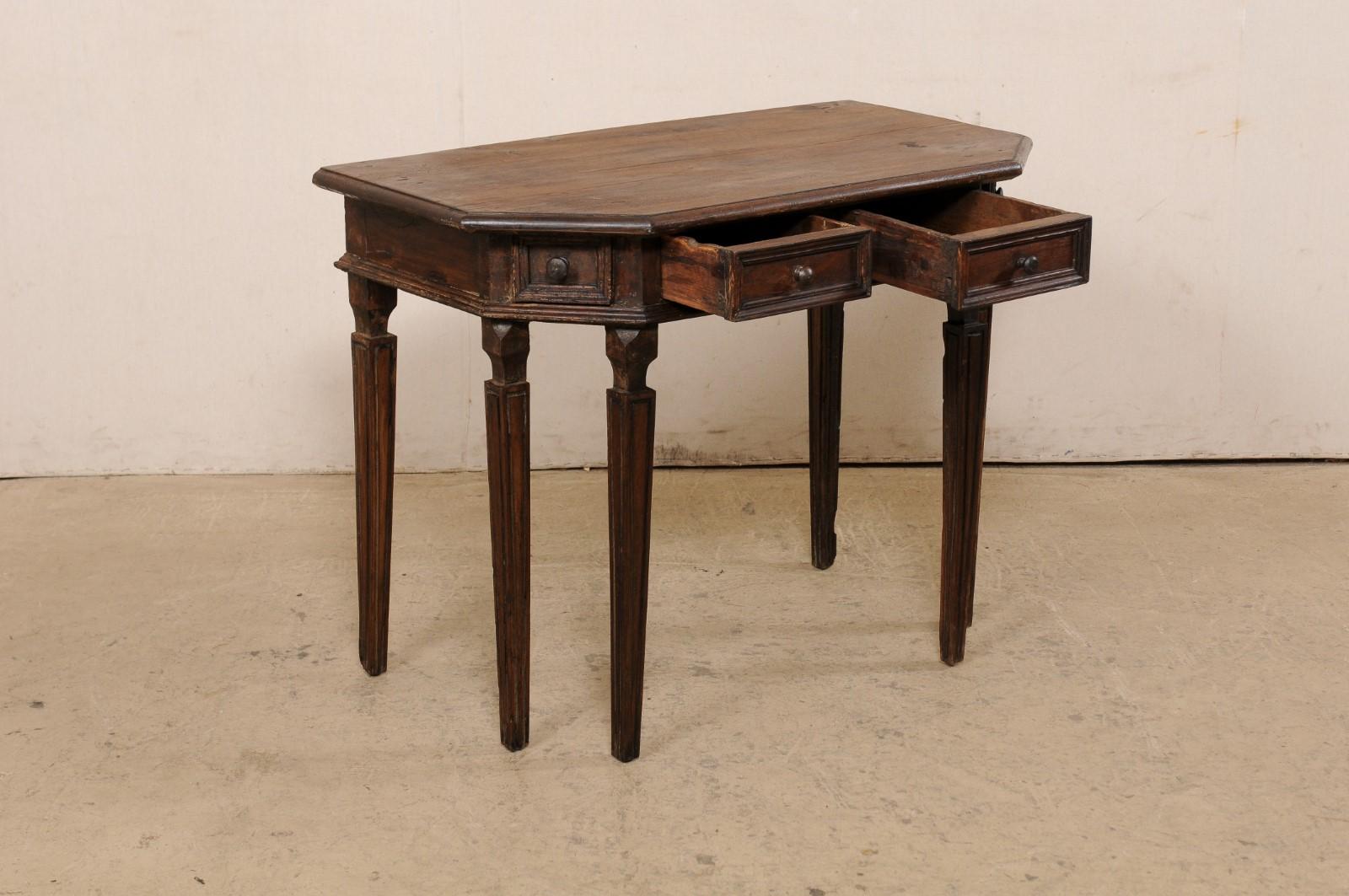 18th Century and Earlier Italian Halved-Octagon Carved Walnut Demi-Console w/Drawers, 18th Century For Sale