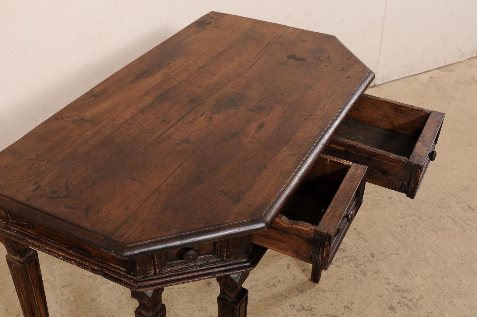 Italian Halved-Octagon Carved Walnut Demi-Console w/Drawers, 18th Century For Sale 1