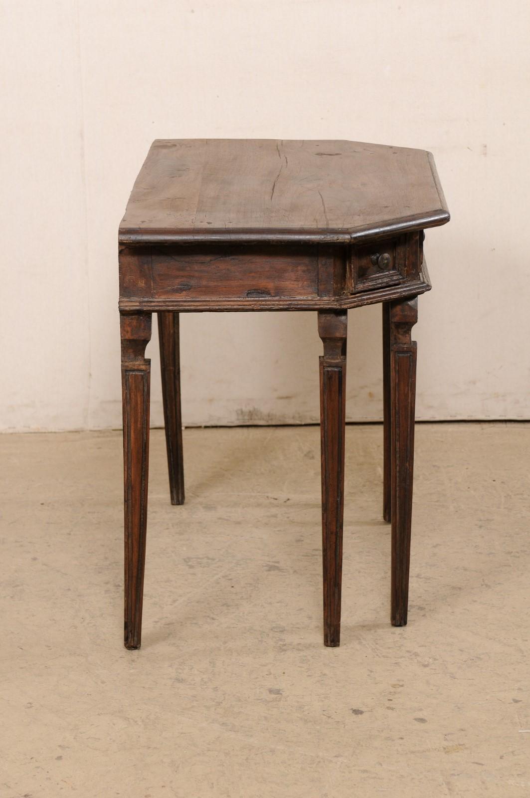 Italian Halved-Octagon Carved Walnut Demi-Console w/Drawers, 18th Century For Sale 2