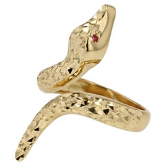 Italian Hammered 14K Gold Snake Ring